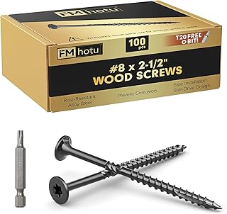 #8 x 2-1/2” Deck Screws, 100Pcs Star Drive Wood Screws, Rust Resistant Timber Screws for Timber/Log/Landscaping Wood, T20 Star Bit Included, Black