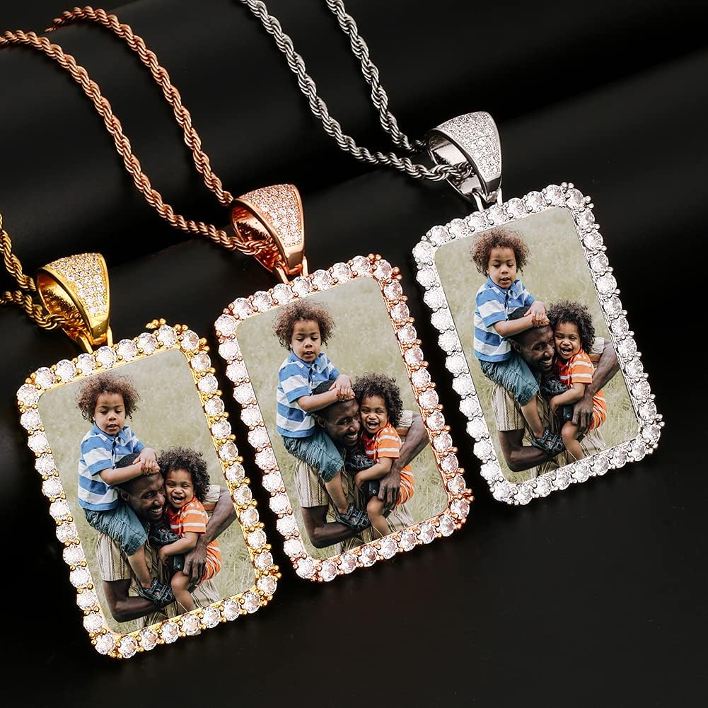 TUHE Custom Picture Necklace Personalized Hip Hop Iced out Heart Angle Wings Pendant Photo Necklace for Men Women Memory Chain Necklace Customized with Picture Rope/Tennis/Cuban Chain Necklaces