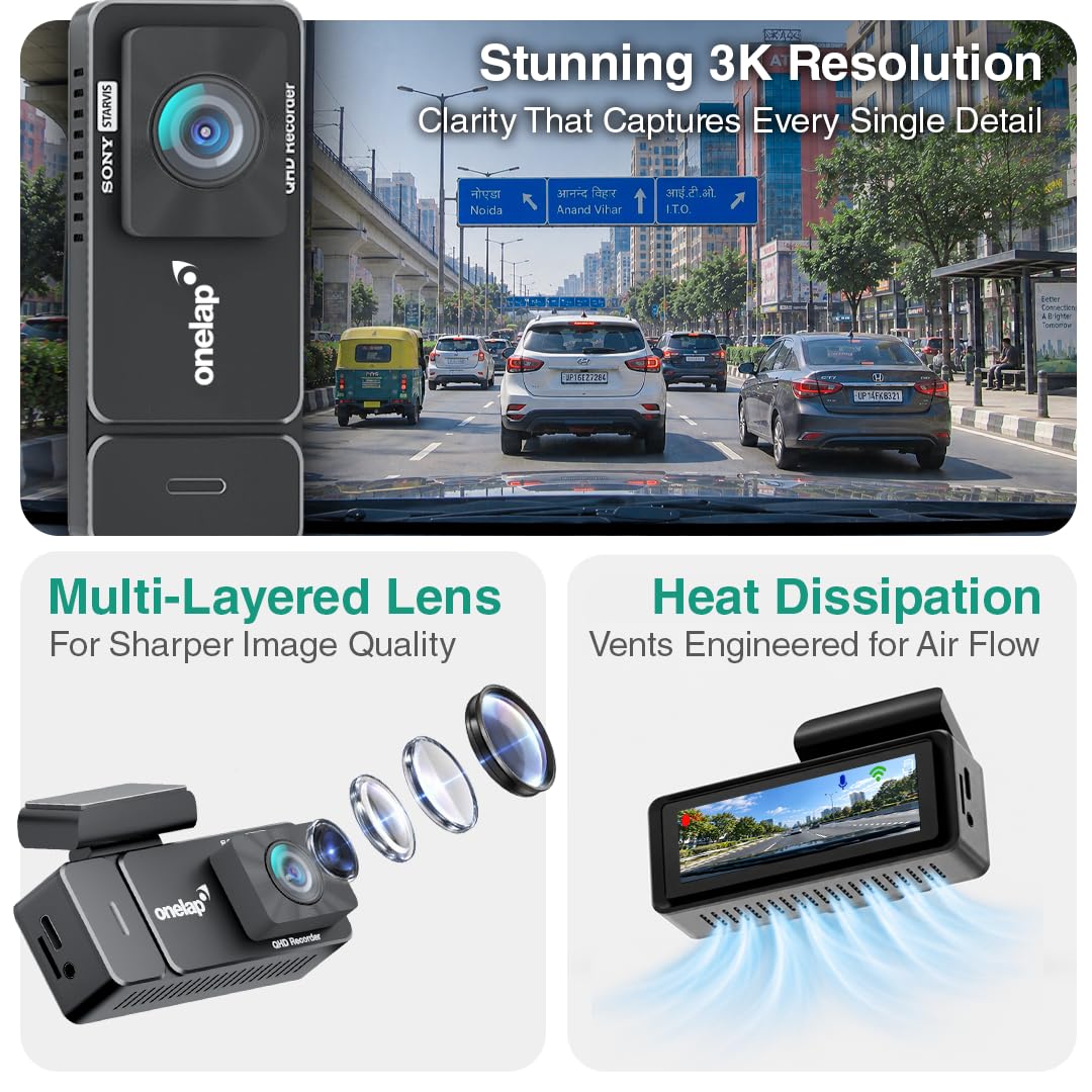 Onelap Vidsure Plus Dashcam - 3K/1080p Dual Camera -3