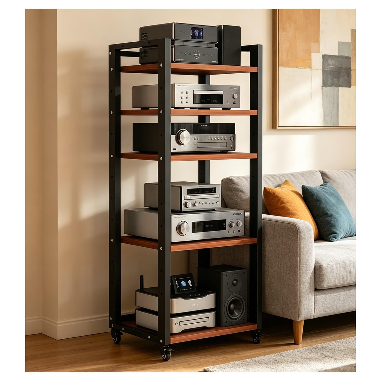 Meuble Chaine HiFi réglable à 5 niveaux avec roues amovibles pour le salon