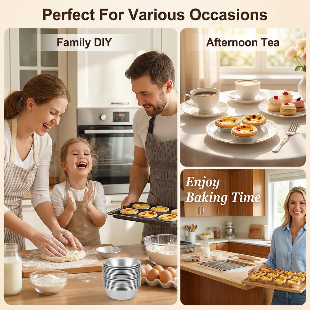 25 Pièces Moule Pasteis de Nata, Réutilisables Moule a Tartelette Aluminium Moules Mini Tartelette Revêtement Antiadhésif Faciles à Nettoyer pour Production Pastéis de Nata, Gâteaux, Pâtisseries