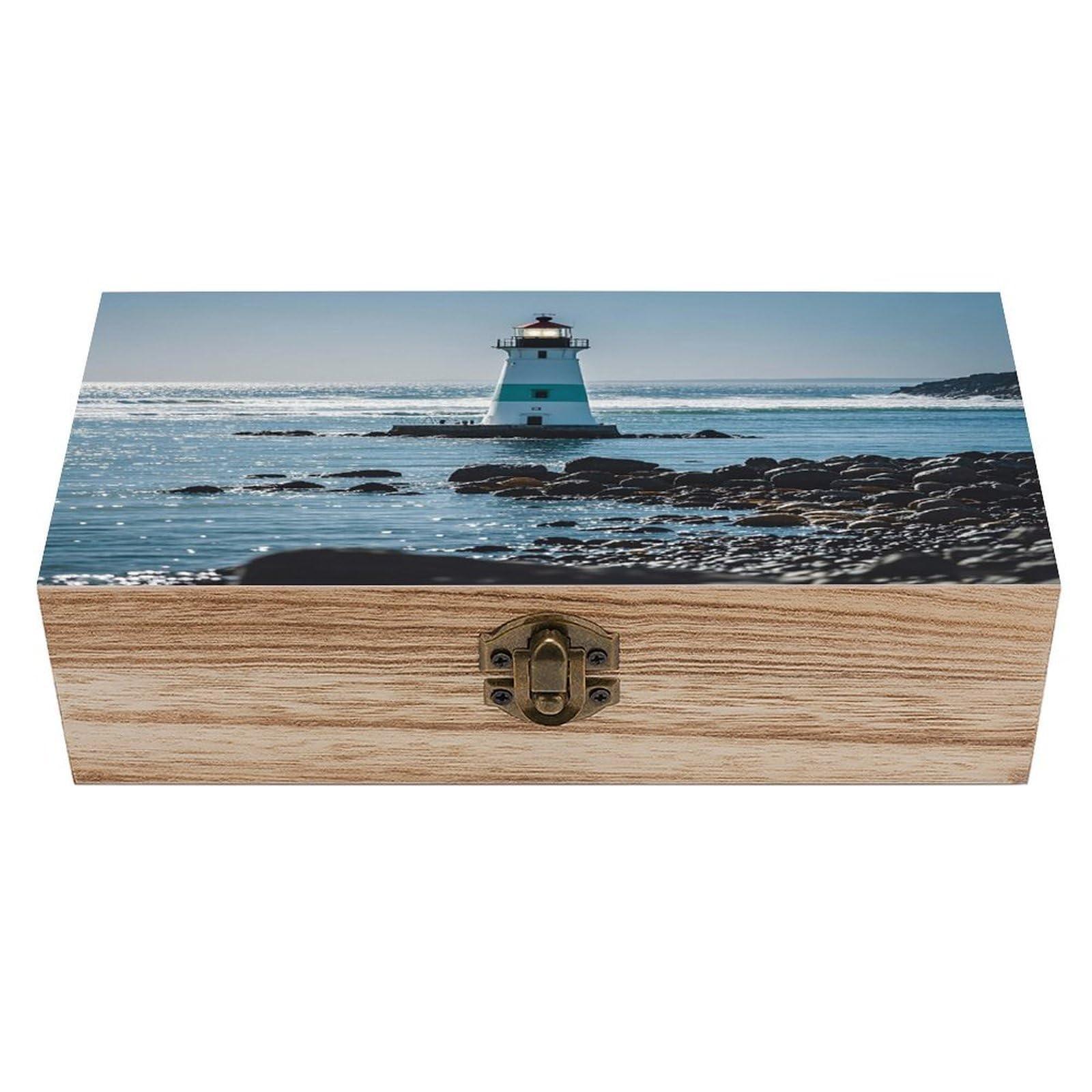 LZQPOEAS Lighthouse Ocean Wooden Box Storage Space to Organize Jewelry in A Beautiful Small Storage Box Decorative Card Boxes Memory Treasure Boxes for Crafts And Photo Storage