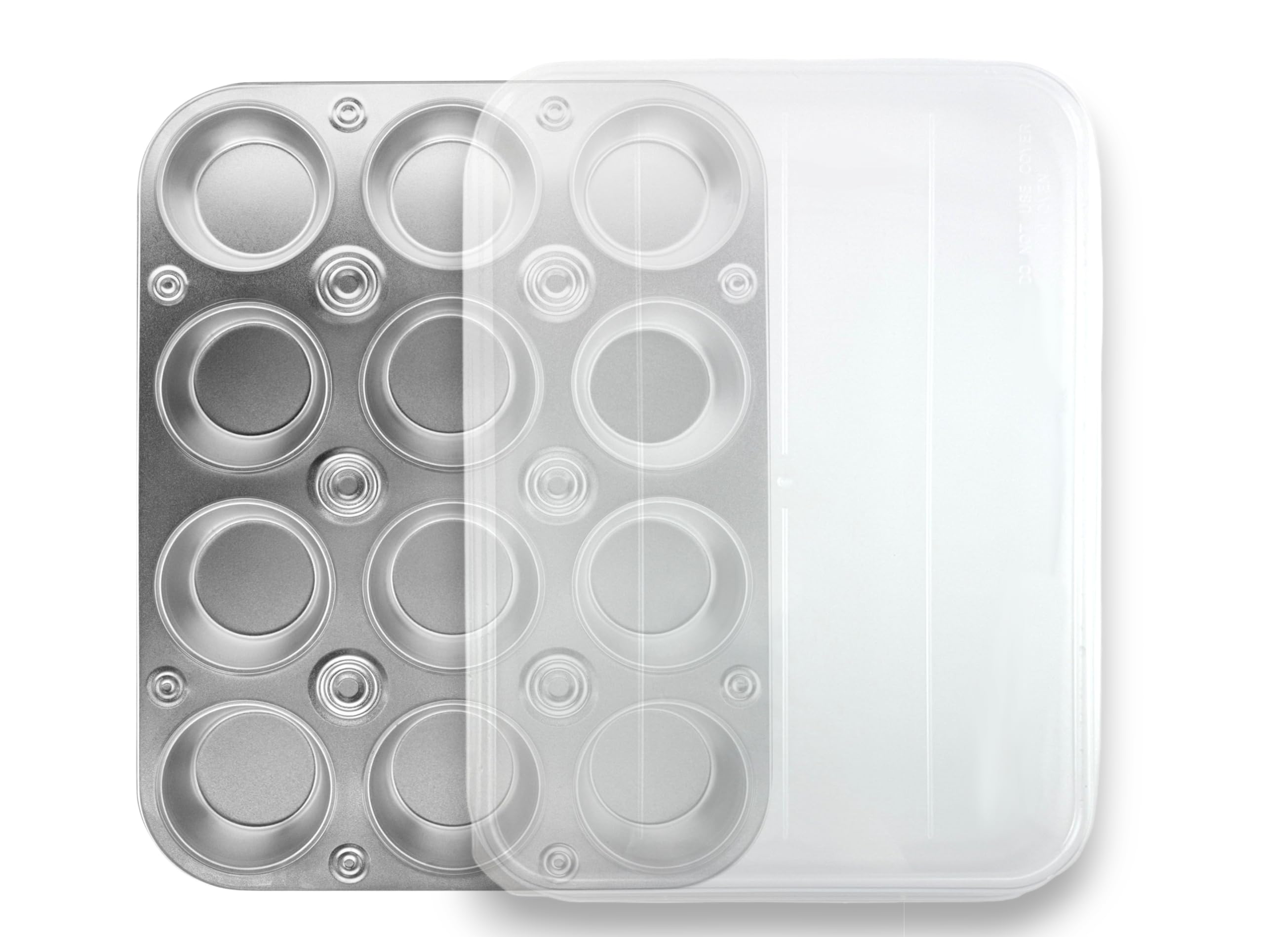 Baking with G&S - Juego de dos moldes para magdalenas de 12 tazas con tapas de bloqueo y 24 forros de silicona