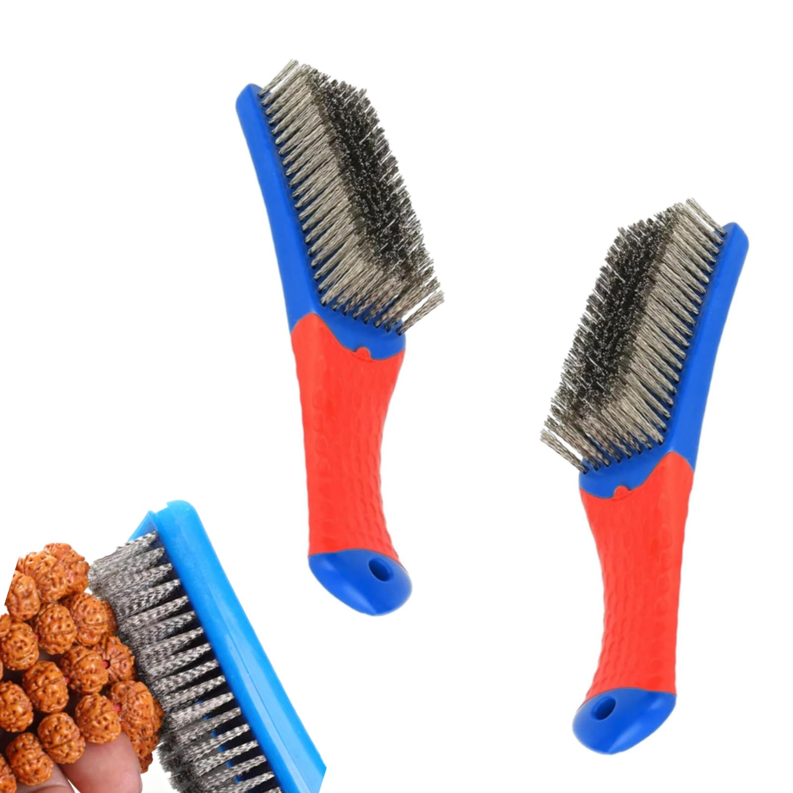 2PCS Stainless Steel Wire Grill Brush Rubber Handle BBQ Cleaning Tool