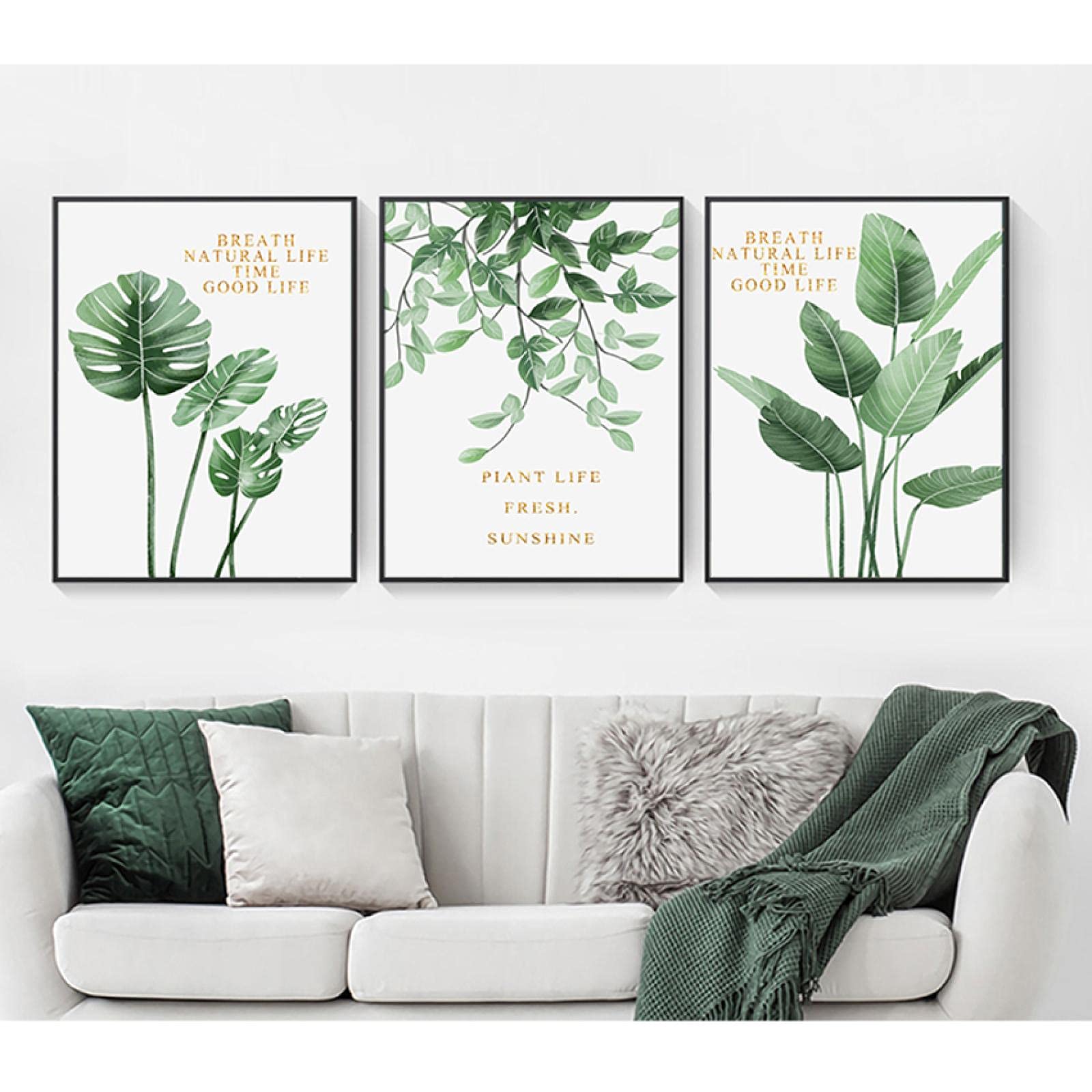 Impresiones artísticas en lienzo Estirado enmarcado Pinturas de hojas coloridas Cartel de planta para decoración de dormitorio Cuadros de pared 30x40cmx3pcs Marco interior