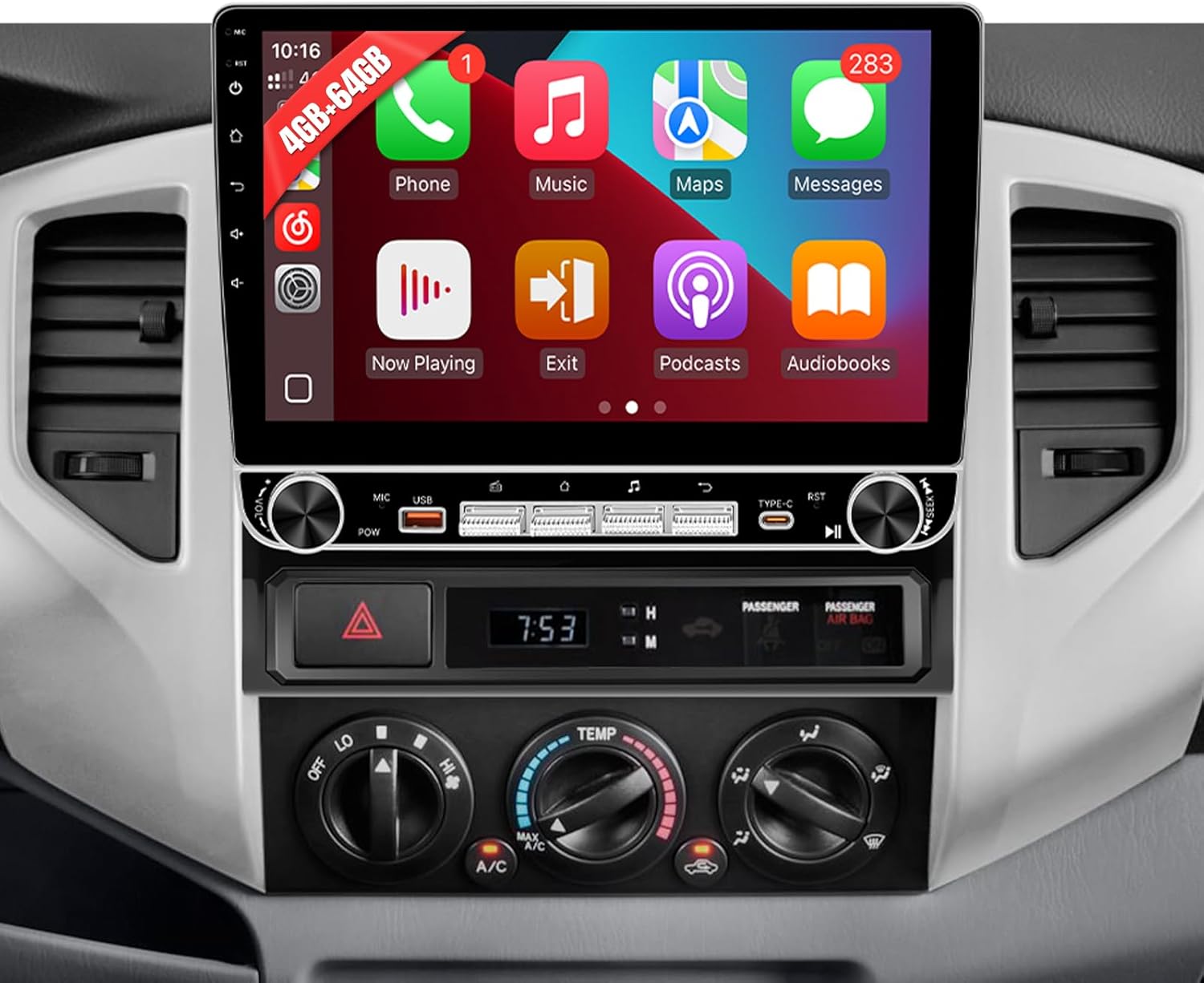 4+64GB Car Radio for Toyota Tacoma 2005-2015 with Carplay Android Auto Mirrorlink, Android 13 10.1" Touch Screen Stereo for Tacoma with in-Dash GPS, BT, WiFi, SWC, FM + MIC + Backup Camera