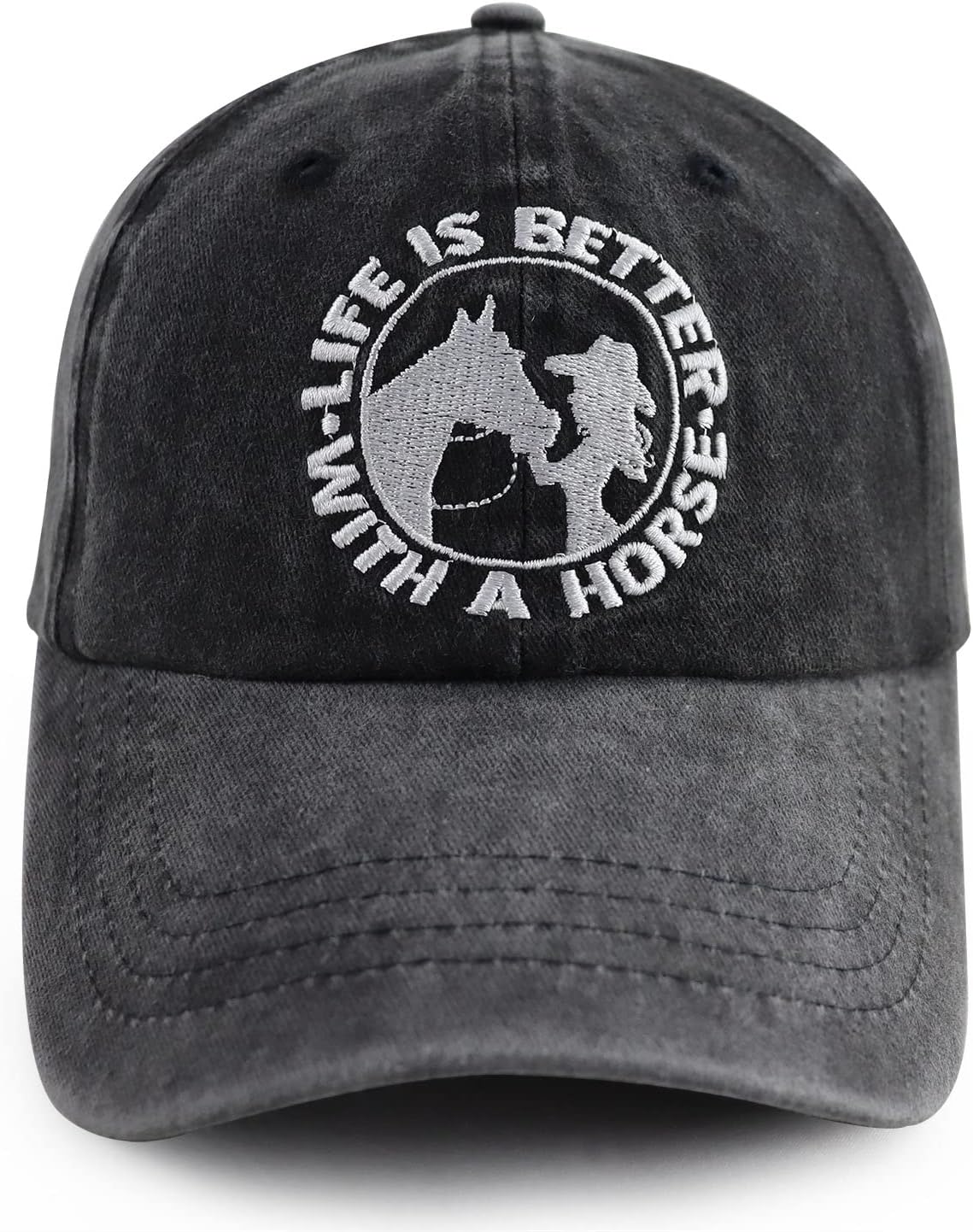 Life is Better with A Horse Hats for Women Girls, Adjustable Embroidered Cotton Denim Horse Lovers Baseball Cap