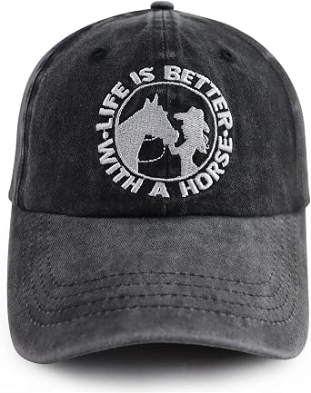 Life is Better with A Horse Hats for Women Girls, Adjustable Embroidered Cotton Denim Horse Lovers Baseball Cap