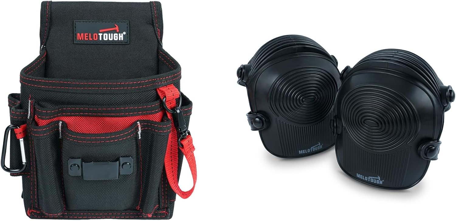 MELOTOUGH Small Tool Pouch for Tool Belt,Electrician Tool Pouch,Tool Pouch Tool Holster with 13 Pockets,Work Knee Pads for Men Women Construction, Flooring, Roofing - Comfortable and Non Slip(Black)