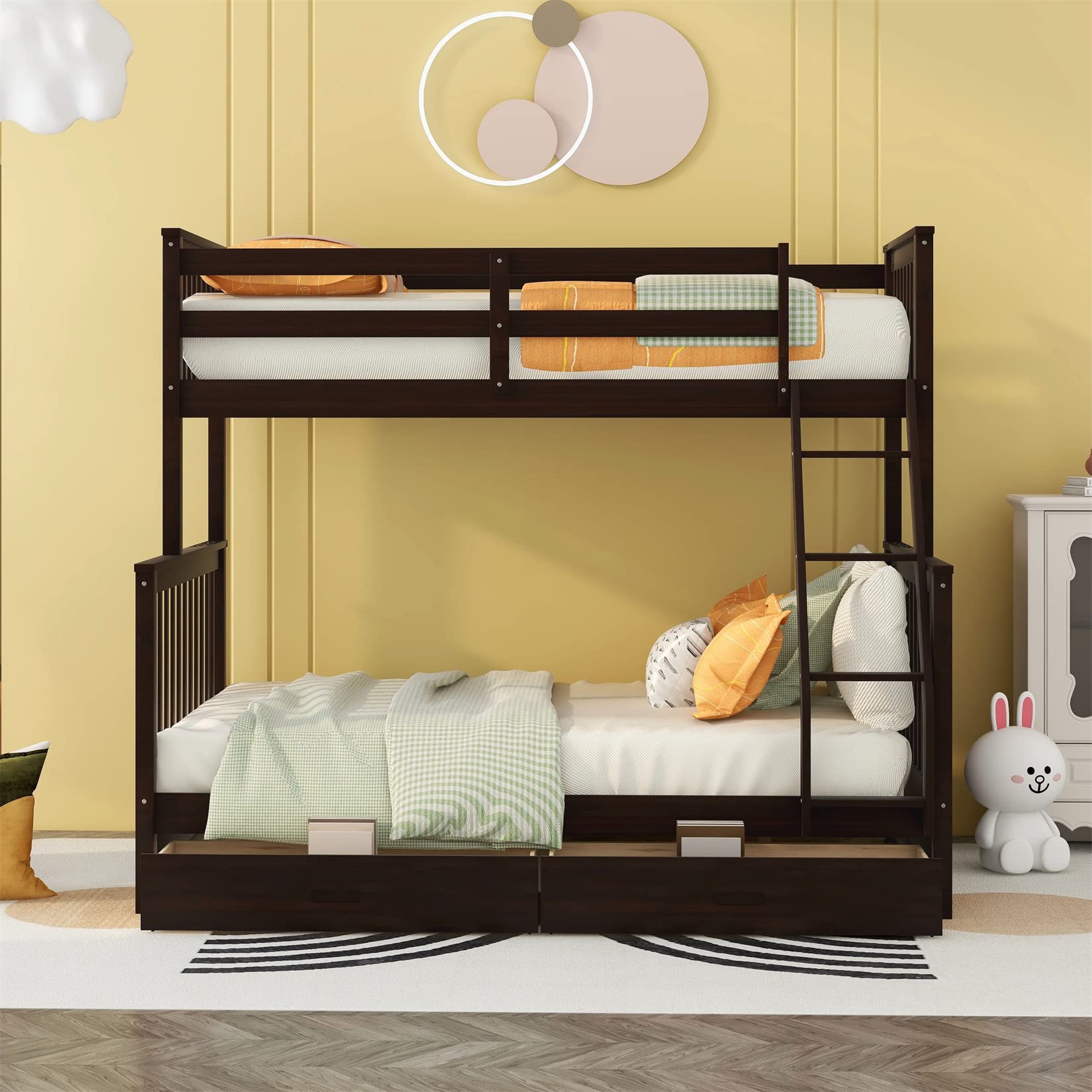 Amazon.com: Harper & Bright Designs Twin-Over-Full Bunk Bed with Ladders and  Two Storage Drawers,Space-Saving Design,Espresso : Everything Else
