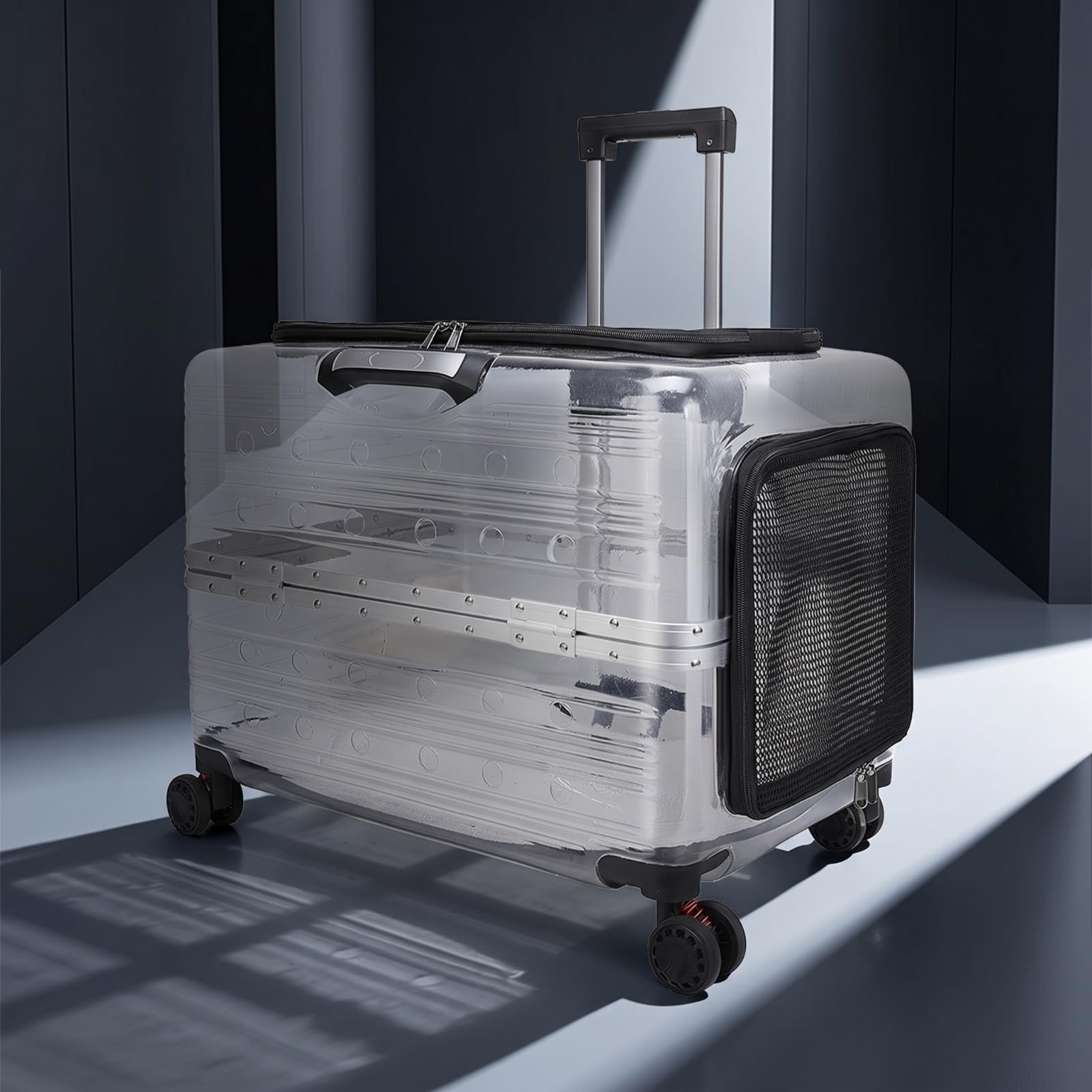 predolo Transportín Transparente con Ruedas Rígido Transportín con Ruedas Ventilado Maleta Transportadora para Perros Pequeños, Viajeros, Verde Transparente