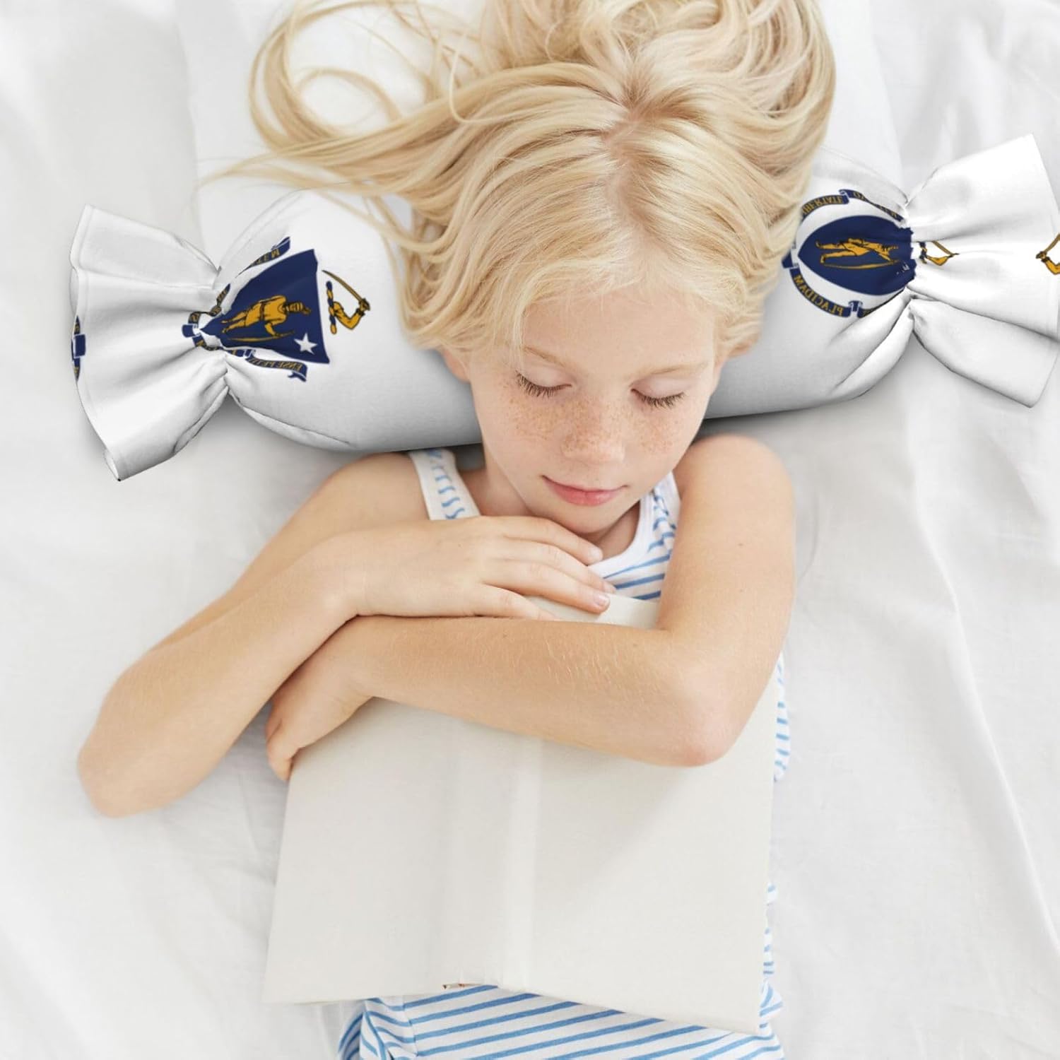 Massachusetts State Flag Print Soft Candy Cylindrical Pillow Comfortable Plush Candy Pillow, 24.4 X 9.8 Inches