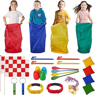 Redllo Outdoor Games for Kids 3-8, Potato Sack Race Bags, Bean Bag Toss Game, 3 Legged Race Bands, Egg and Spoon Race Game, Yard Games, Carnival Games Birthday Party Games for Kids