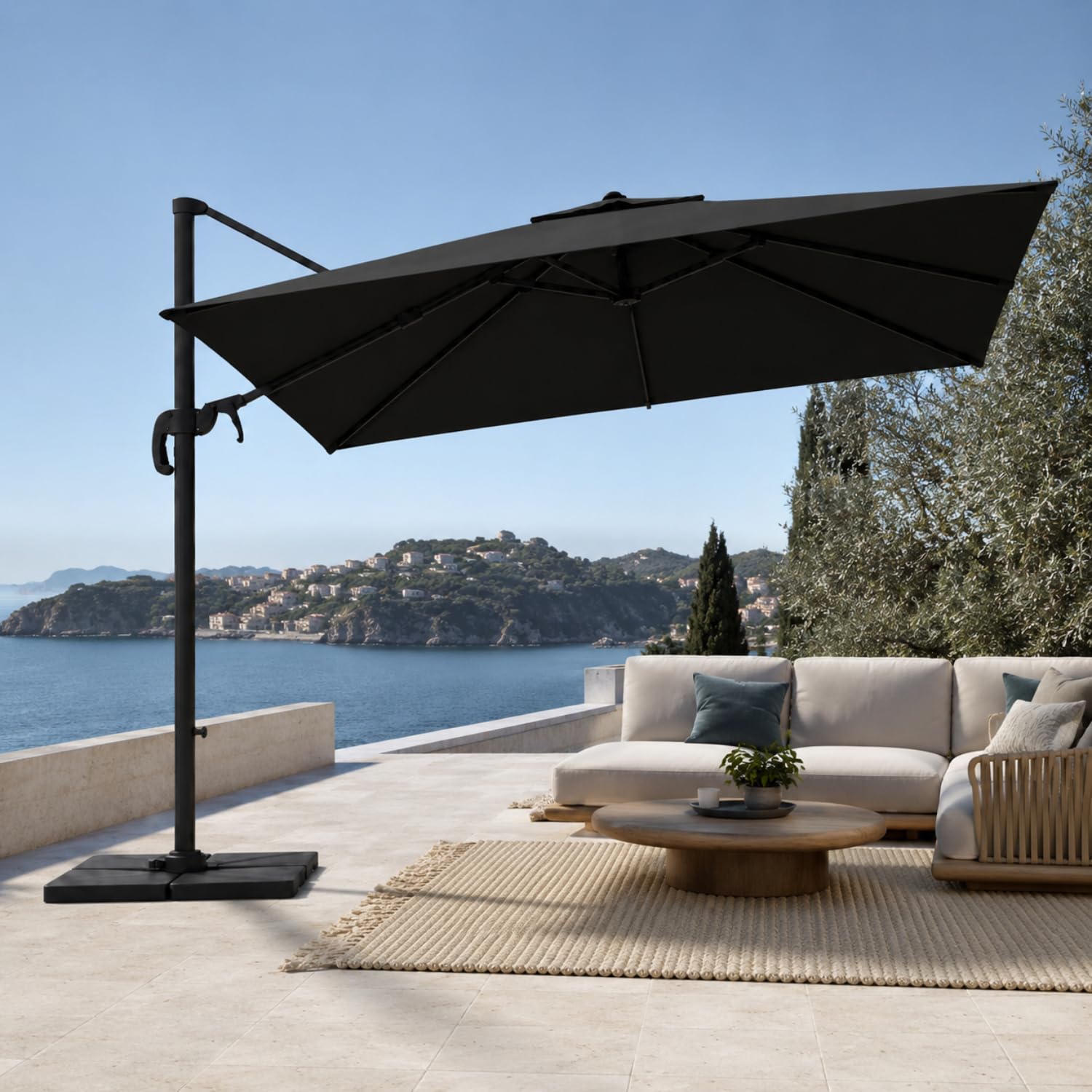 Ombrellone 3x4 M Giardino Braccio Retrattile Per Esterni Piscina Gazebo Terrazze Bar Hotel In Acciaio Inossidabile Braccio Rotabile 360° Telo 180 g/m2 Impermeabile Resistente Ai Raggi UV Nero