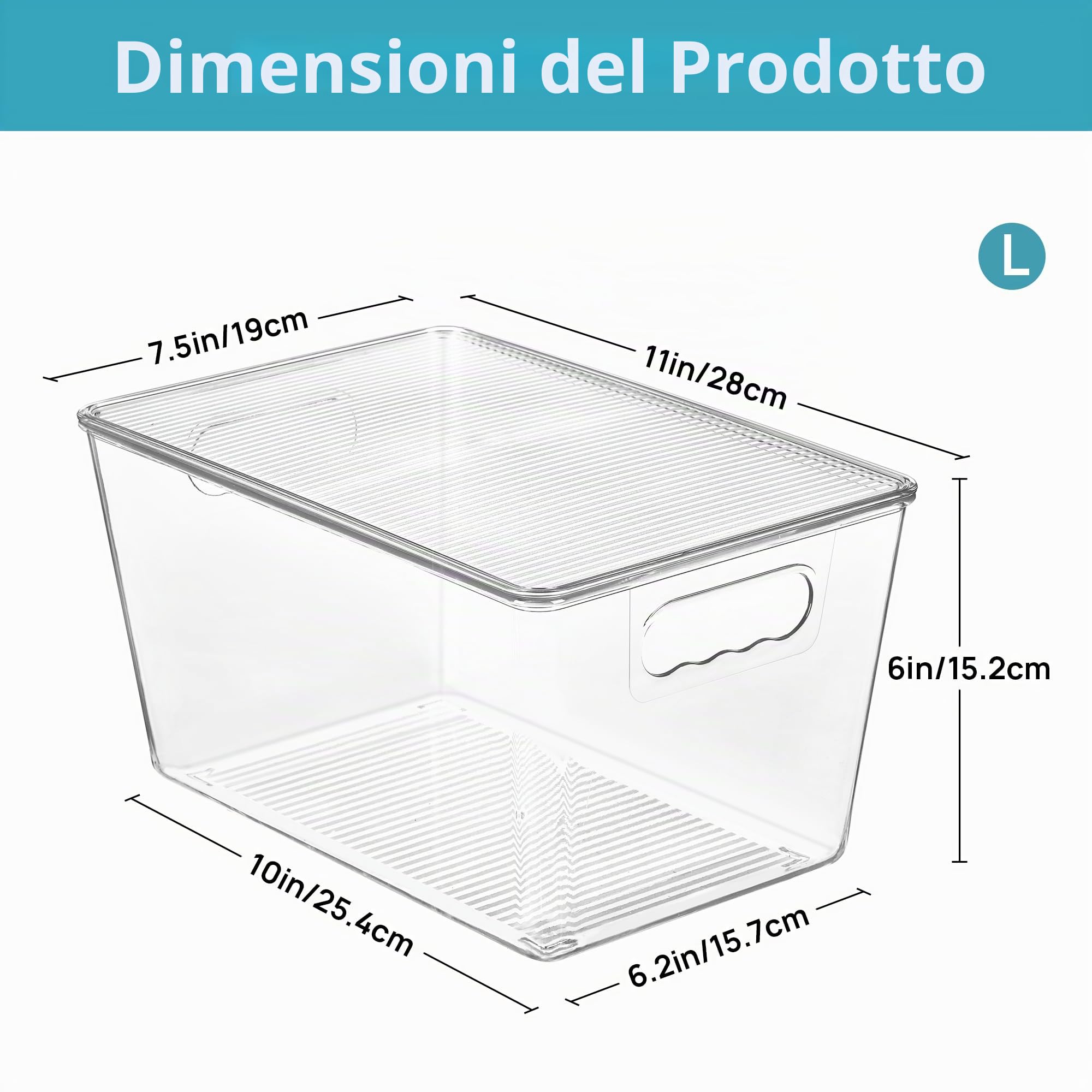 Vtopmart - 6 contenitori impilabili in plastica trasparente con coperchi, grandi contenitori in plastica con manico per organizzazione e conservazione della dispensa, perfetti per bagno, armadio