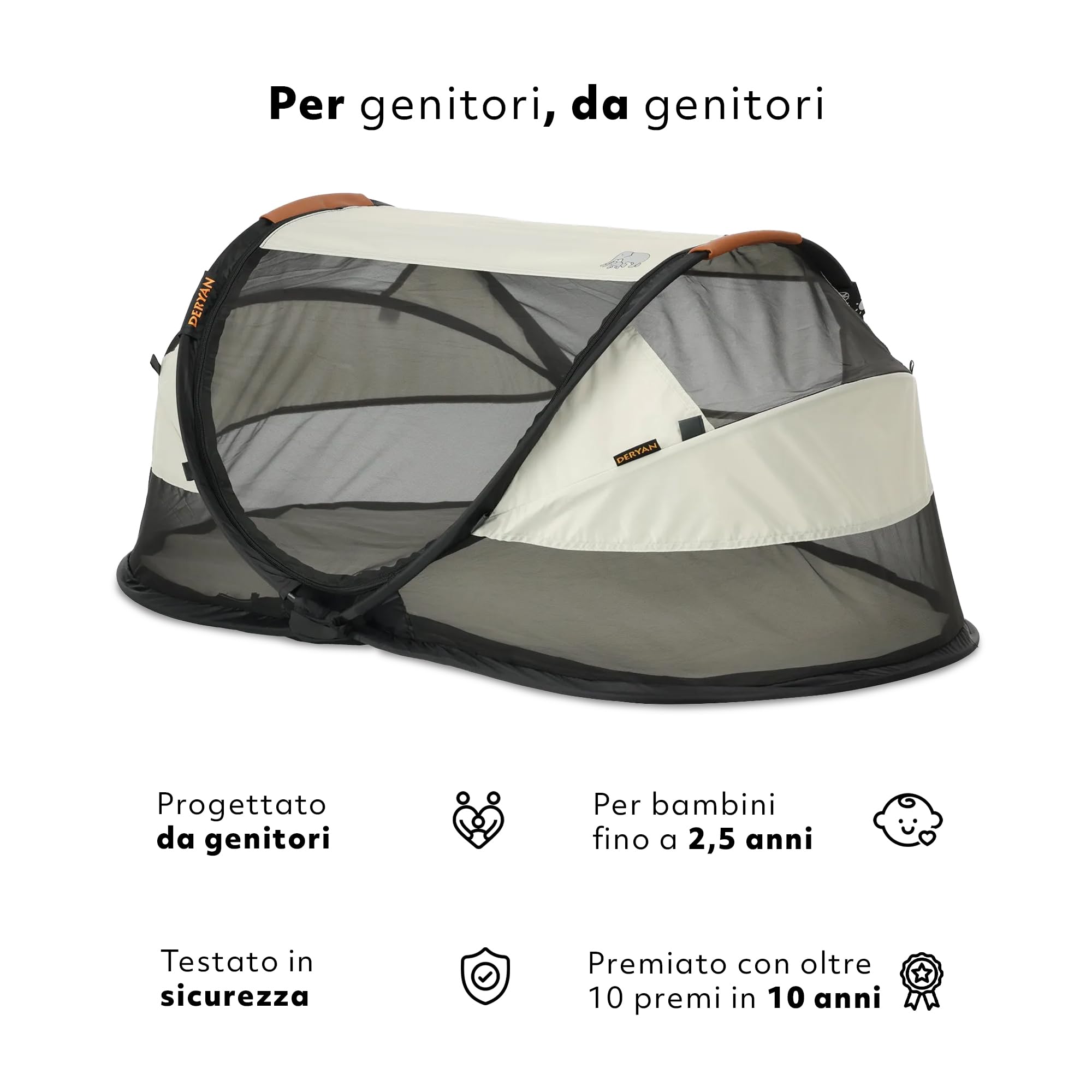 Deryan Lettino neonato da viaggio pieghevole con materasso, 0-2.5 anni, Lettino da campeggio, Le pareti realizzate in rete, Letto Pieghevole 120x75cm, Borsa da Trasporto, Protezione Insetti, Avorio