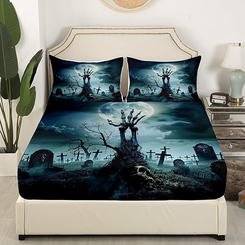 Miniatura 3 de Juego de ropa de cama de calavera de azúcar, tamaño Queen, juego de sábanas con diseño de calavera para niños y niñas, juego de sábanas con diseño