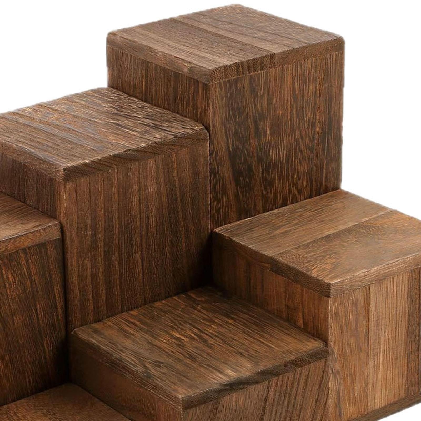 Qianly Lot 6 Présentoirs Cubiques en Bois Massif, Supports Carrés Polyvalents pour Figurines, Bijoux, Cupcakes, Étagères Exposition Étagées pour Comptoir, Vitrine, Maison, Brun