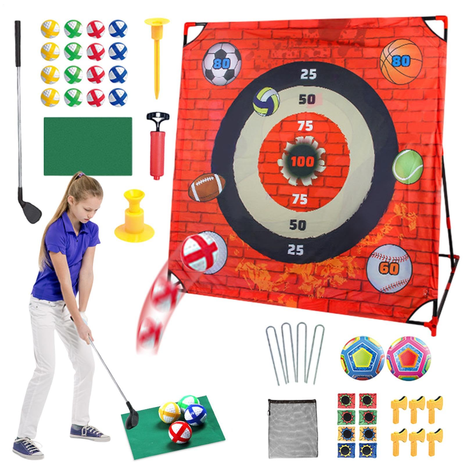 Zestaw Do Gry W Krótką Grę Golfową Mata Treningowa Golfowa Podwórkowa | Edukacyjna Pomoc Z Akcesoriami Dla Golfistów Dzieci Ojców Młodzieży Dorosłych Mężczyzn