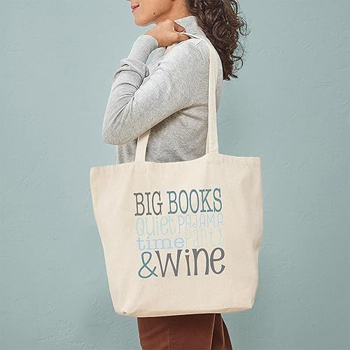 Miniatura 8 de CafePress Big Books, Pajamas,Quiet, Wine Blue Tote Bag Natural Canvas Tote Bag, Cloth Shopping Bag