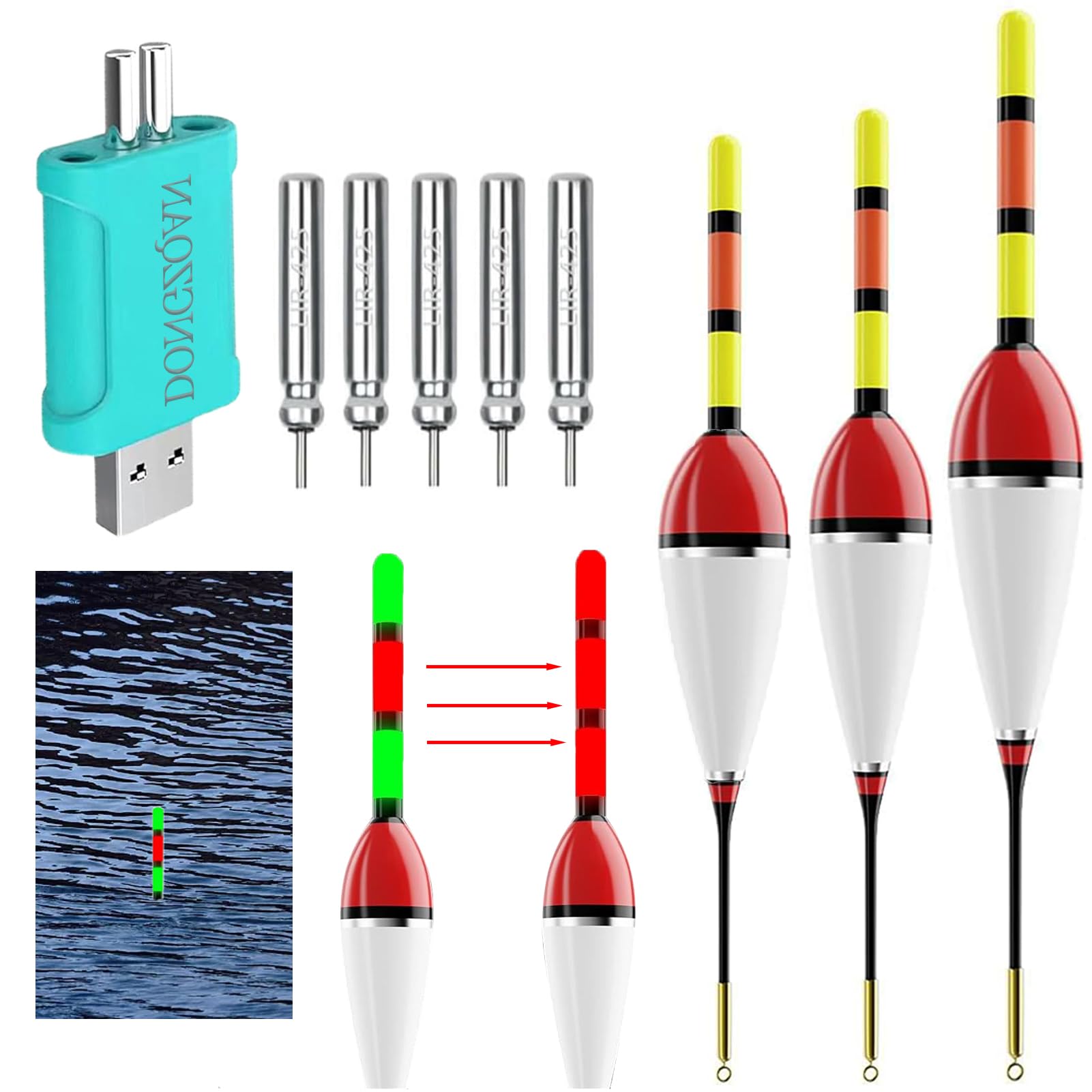 DONGZQAN 3 piezas de flotadores LED para pesca con indicador de picada, flotadores LED luminosos, set de accesorios de pesca con indicador de picada, flotadores para pesca, set de flotadores con