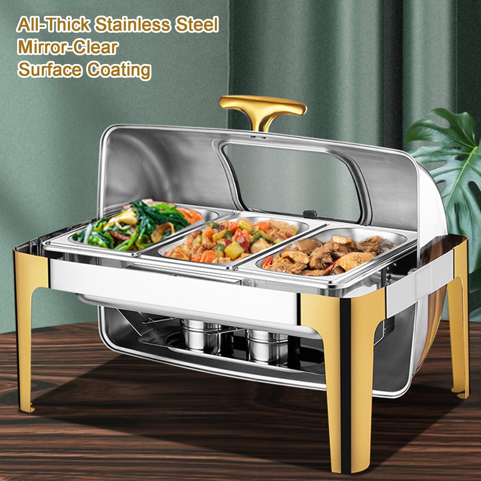 Set di scaldavivande a buffet, vassoio per alimenti in acciaio inox, contenitore per condimenti refrigerati da banco per feste e matrimoni