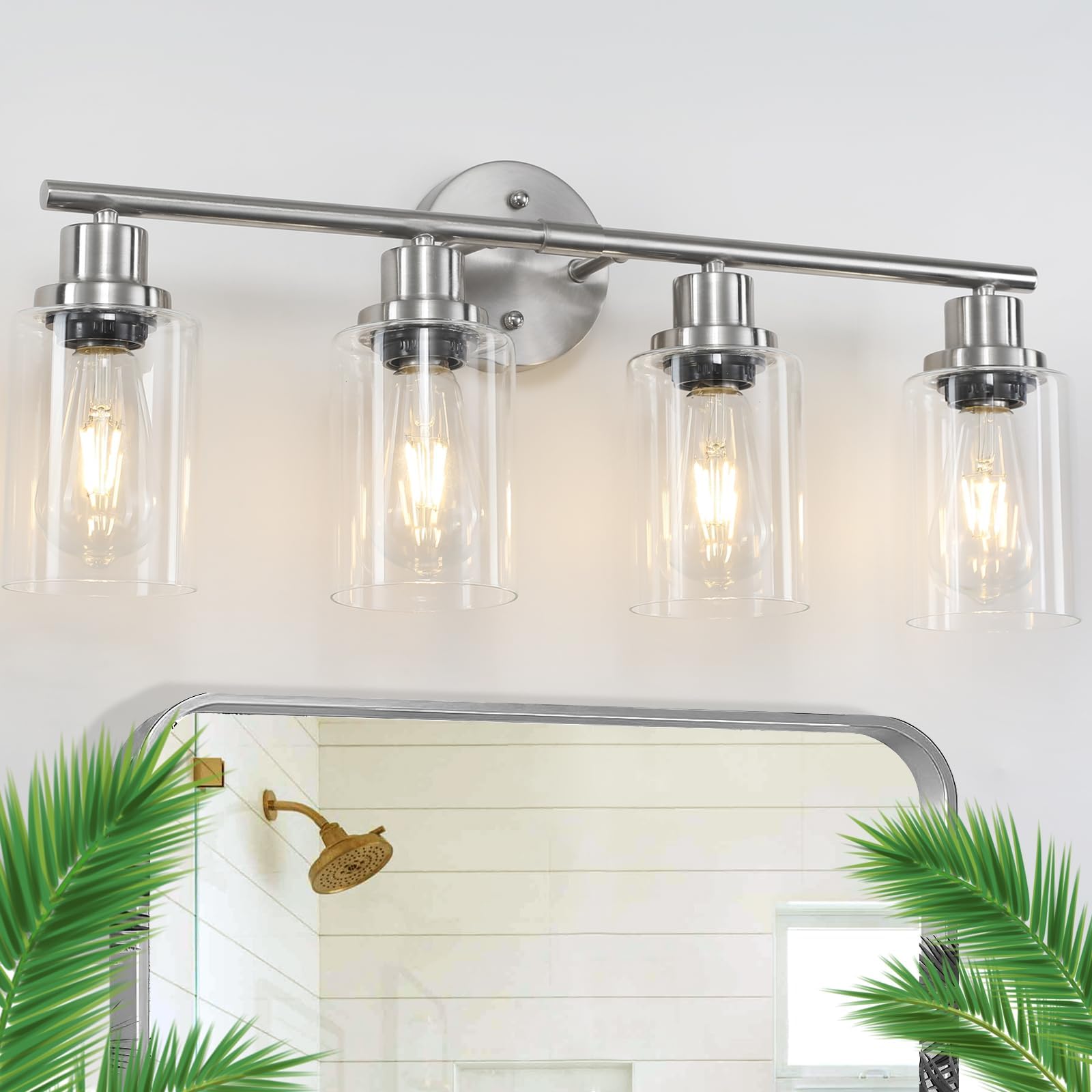 YAO BANG Bathroom Vanity Light Fixtures, 4 Lights Brushed Nickel ...
