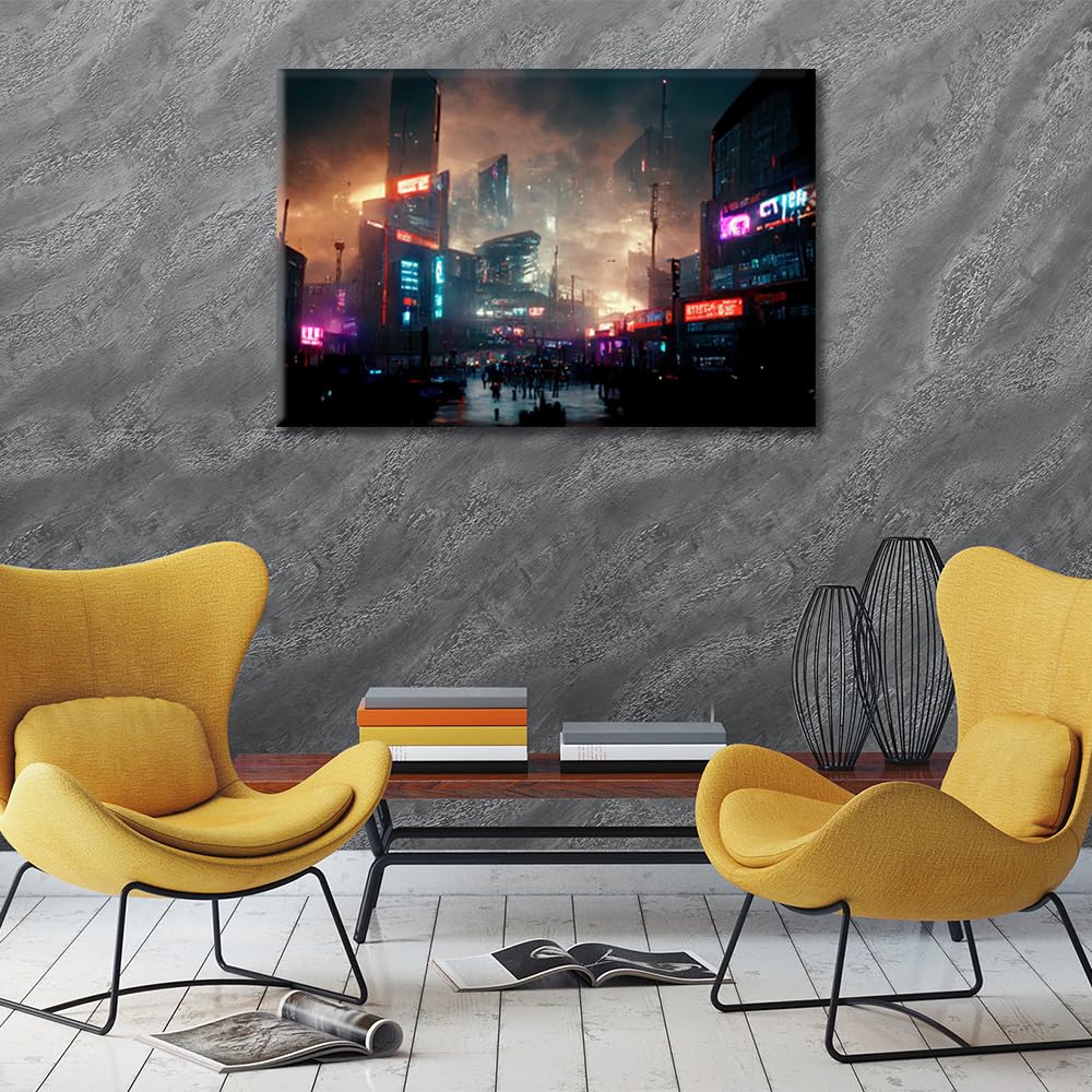 Canvas Wall Art for Living Room Futuristic Cyberpunk Streets Modern Home Decor Future City Concept HD Printed Posters Artwork for Bedroom Office Wall Art Painting Pictures Ready to Hang - Image 3
