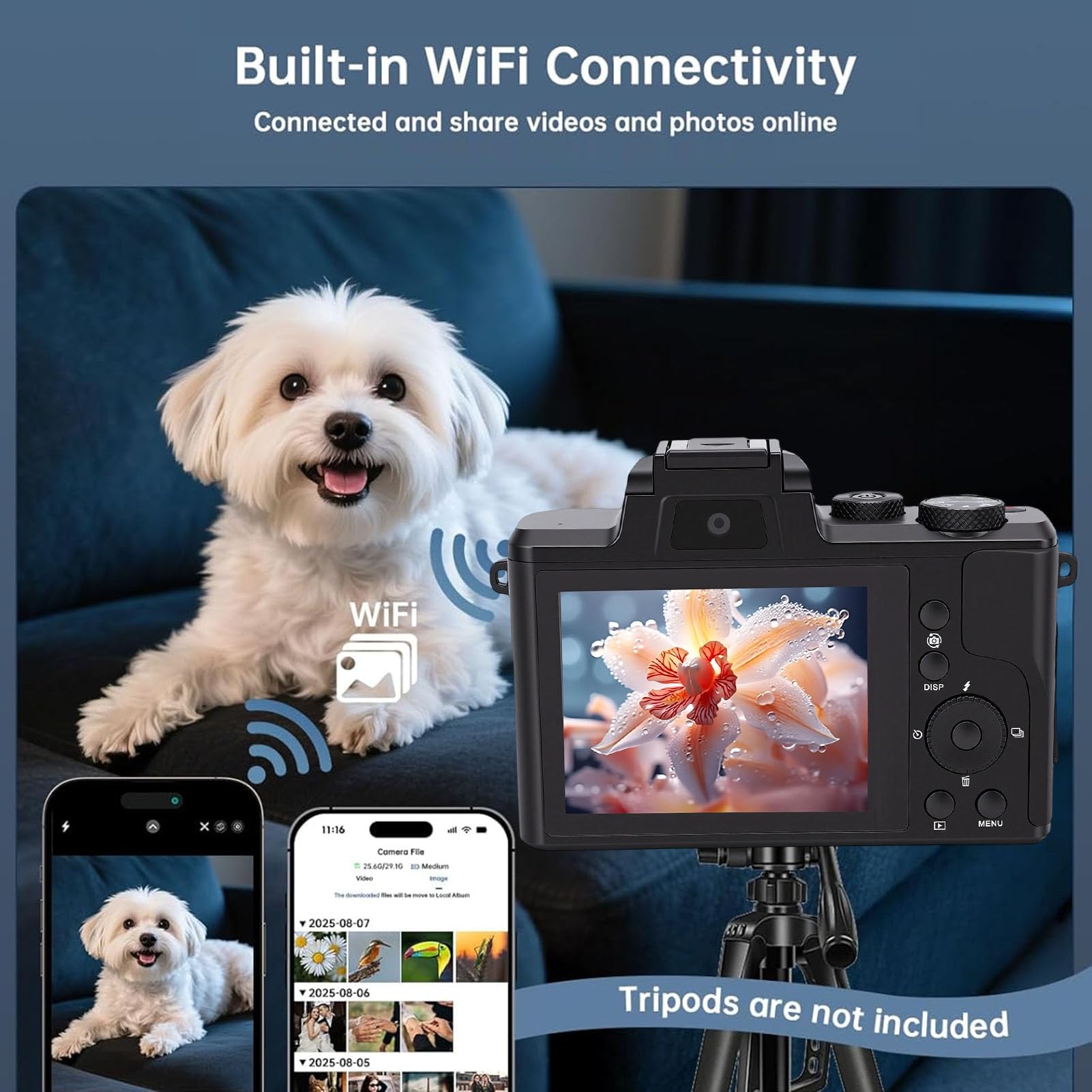 KIMISS Cámara Digital 8K, 88MP 16X Zoom WiFi Pantalla Táctil Cámara Vlog con Enfoque Automático y Estabilización de 6 Ejes Dial Giratorio 360, para Compartir en Redes Sociales