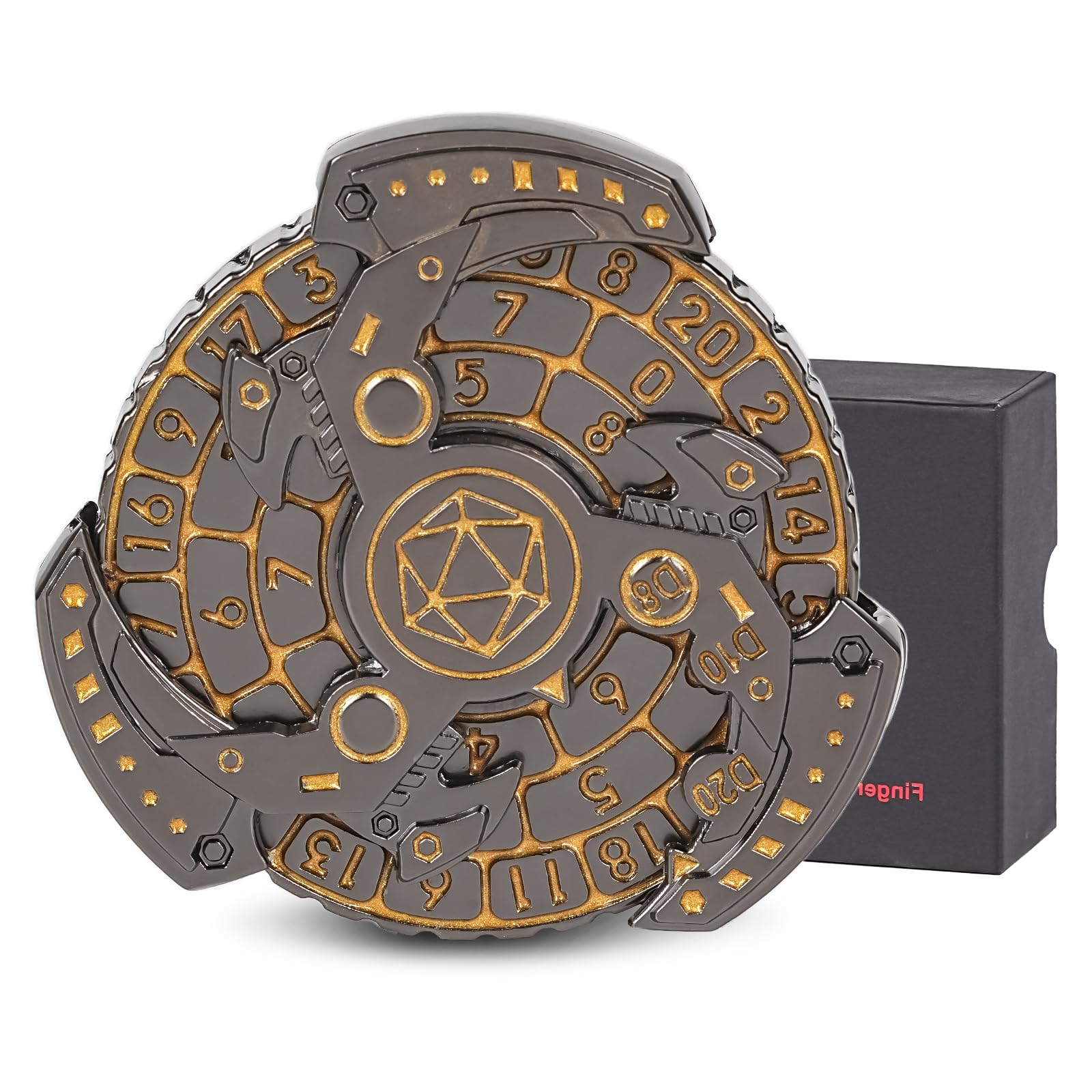 7-in-1 DND Dice Spinner Roulette D&D Polyhedral Dungeons and Dragons Metal Dice Starter Set with Gift Box Spinning Games, Rotating Dice Set for RPG MTG Table Games (Black Nickel Gold)