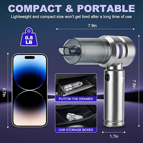Miniatura 4 de Aspiradora portátil inalámbrica para automóvil, 18000 PA de alta potencia con motor sin escobillas, plumero de aire 4 en 1, soplador, bomba y mini