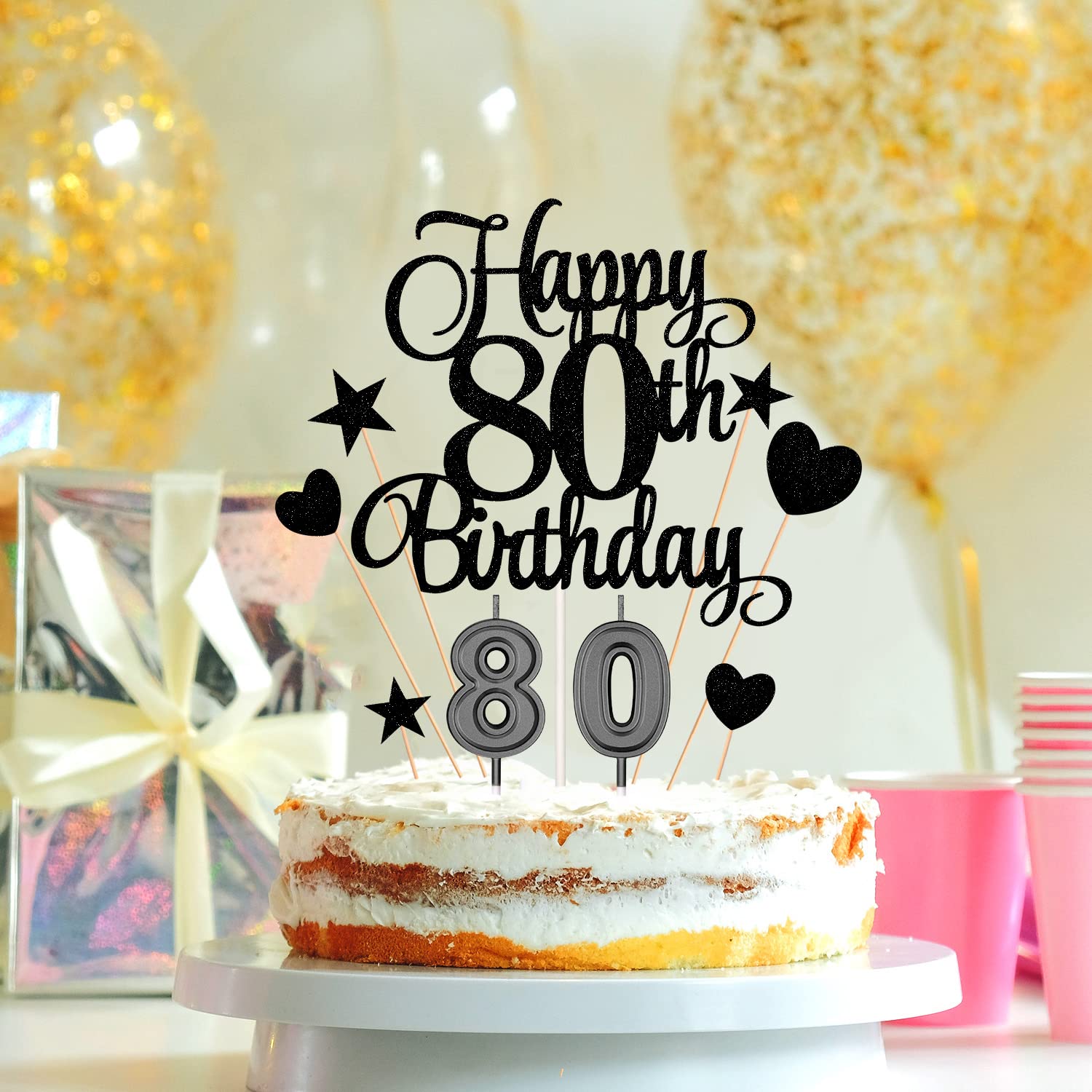 Velas Número 80 Para Tarta - Plateadas, Forma De Diamante, 12.5 Cm Alto, Pack De 2 Unidades