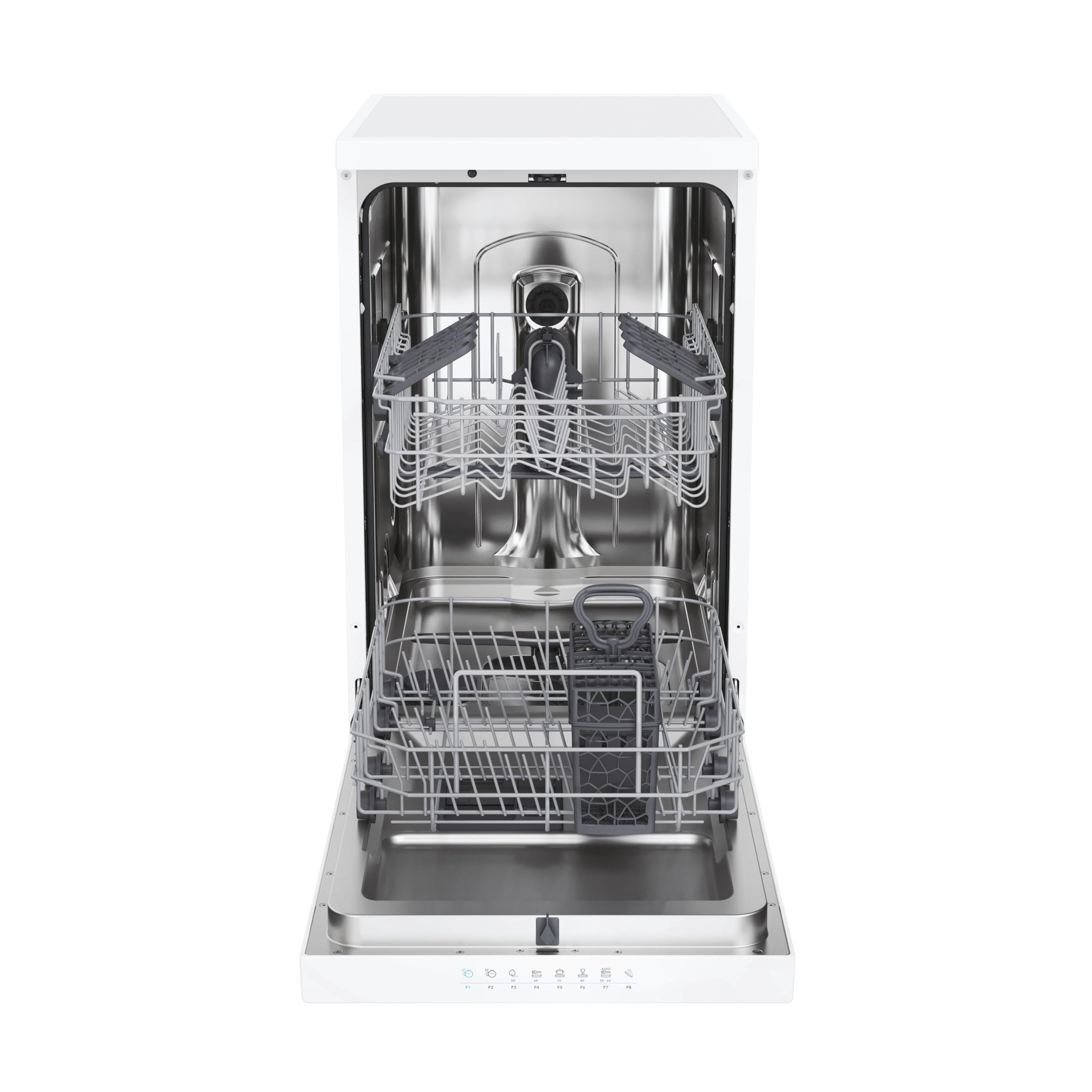 Candy Rapidò CF0C7SB0FW Lave-vaisselle, 45 cm, 10 services, numérique, Wi-Fi, 8 programmes, technologie antibactérienne, 47 dB, indicateur sel et rinçage, panier supérieur réglable, départ différé