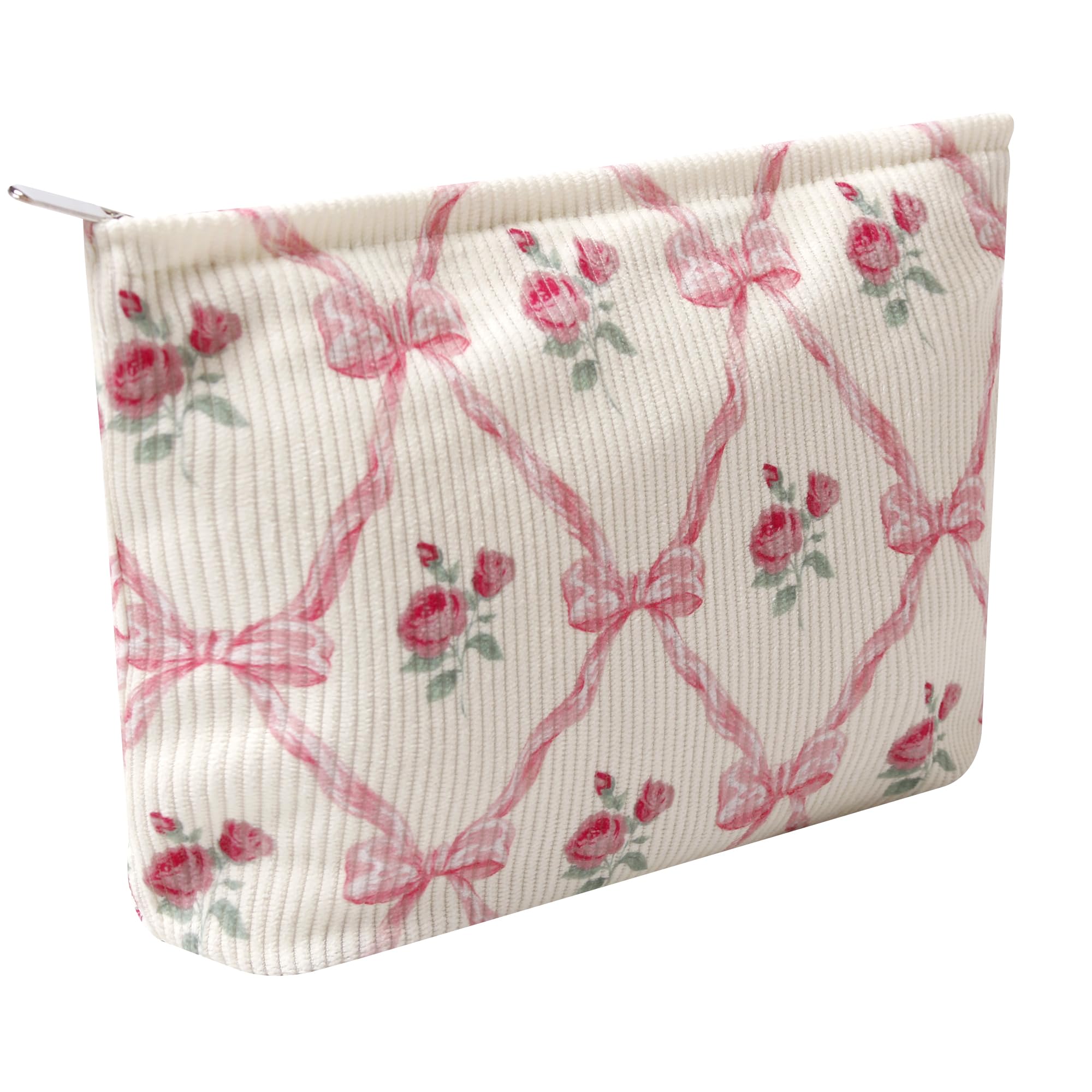OZAOZ Makeup bag for Women, Flower Cosmetic Bags Zipper Pouch, Large Capacity Corduroy Makeup Bag, Travel Toiletry Bag Organizer for Women and Girls (