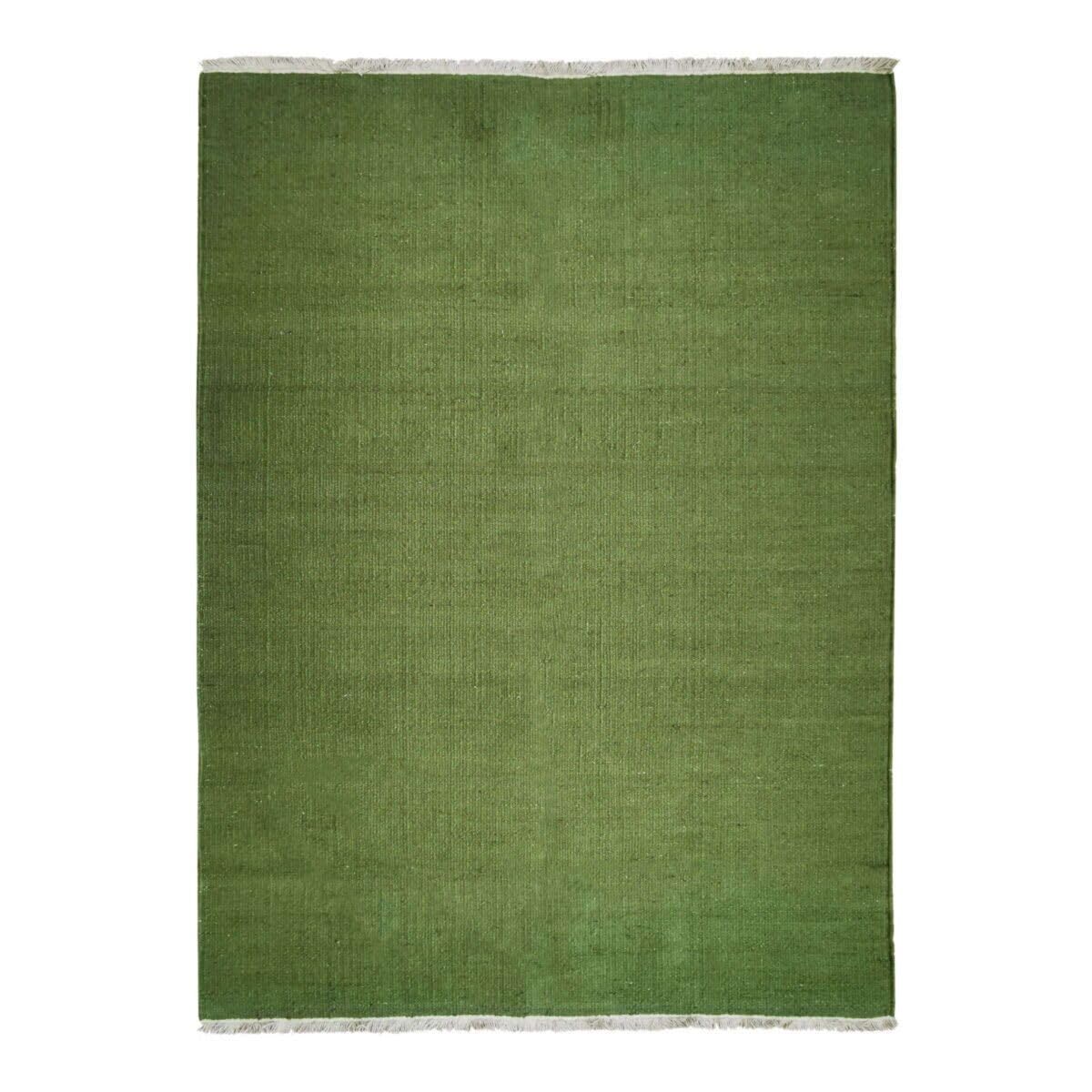 Tapis en jute et coton avec franges vert foncé 120x170 - style bohème