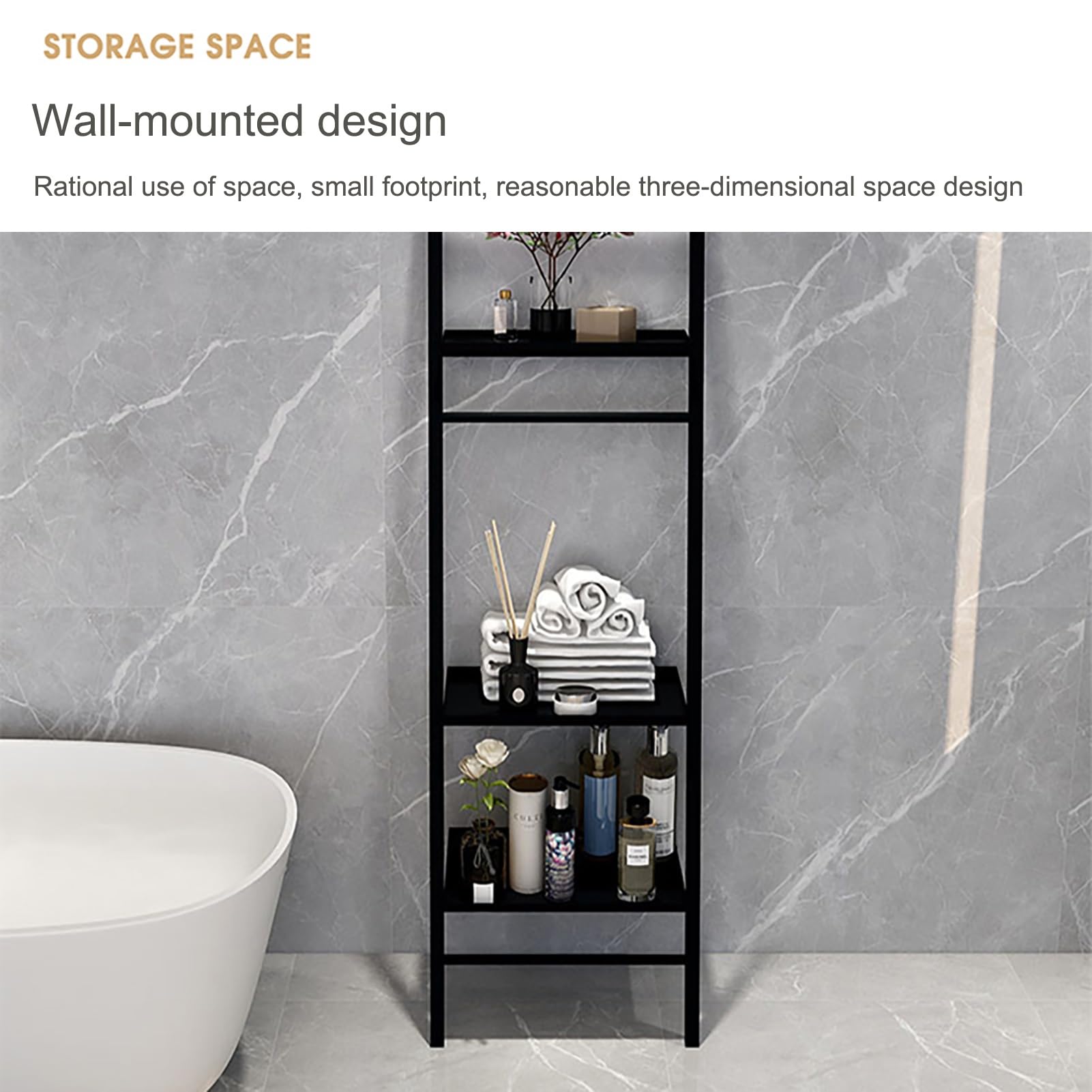 Scaffale portaoggetti in metallo a 3 ripiani, organizer mobile per bagno, cucina e soggiorno, espositore compatto per piccoli spazi (nero, 40 cm)