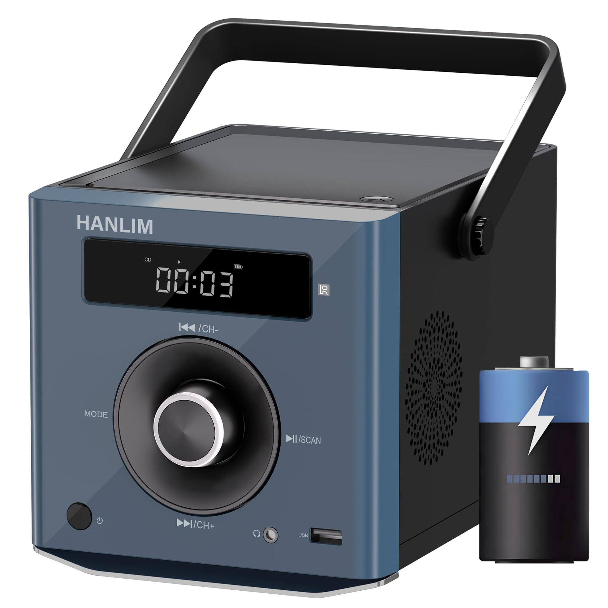 Reproductor de CD portátil 10W compatible con Bluetooth/Radio FM/Reproducción de MP3/Entrada USB/AUX/Jack para auriculares/Mando a distancia, batería integrada de 2000 mAh, Reproductor de CD estéreo