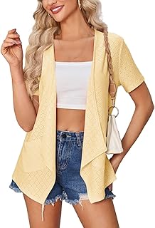 Cárdigan Tipo Bolero De Manga Corta para Mujer, con Bolsillos, Dobladillo Alto y Bajo, Ligero, Abierto Al Frente, Color Liso, con Aberturas, Top De Verano para Mujer