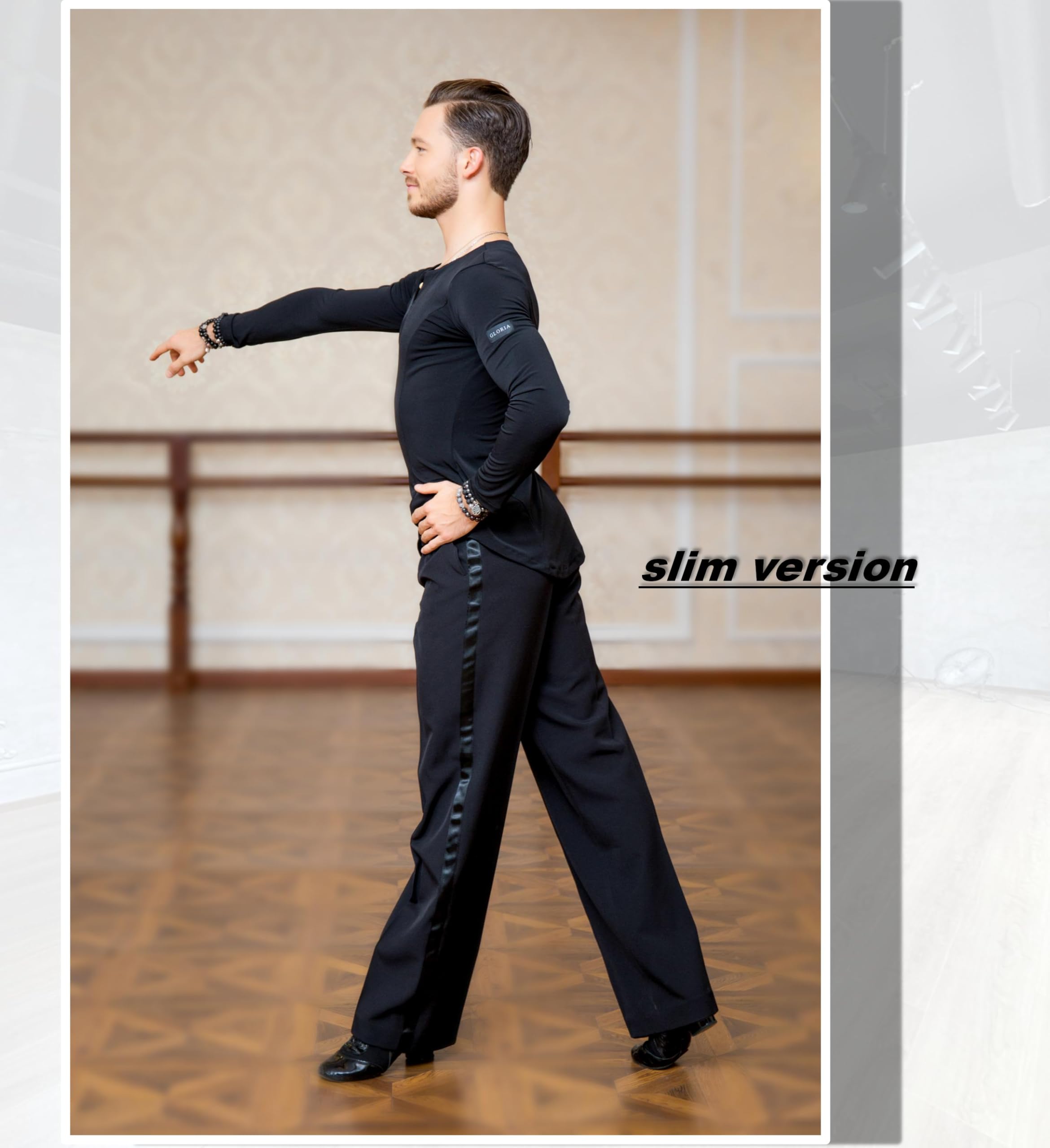 Superstar Series:G5008 Latin Modern Ballroom Dance Professional Elastic Crystal Cotton Tops Shirt for Men