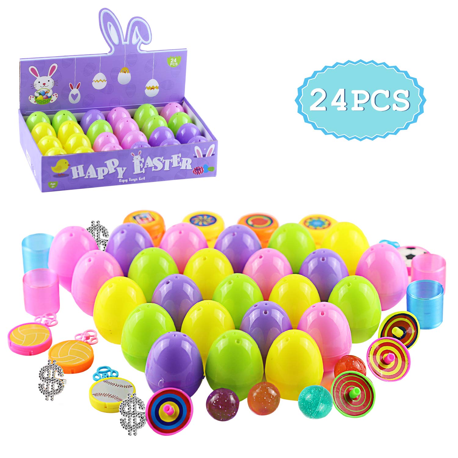 24PCS Easter Eggs Toys, Akamino Surprise Egg Filled Toys Boy and Girl Party Favor, Basket Stuffers, Perfect for Easter Egg Hunt for Kids