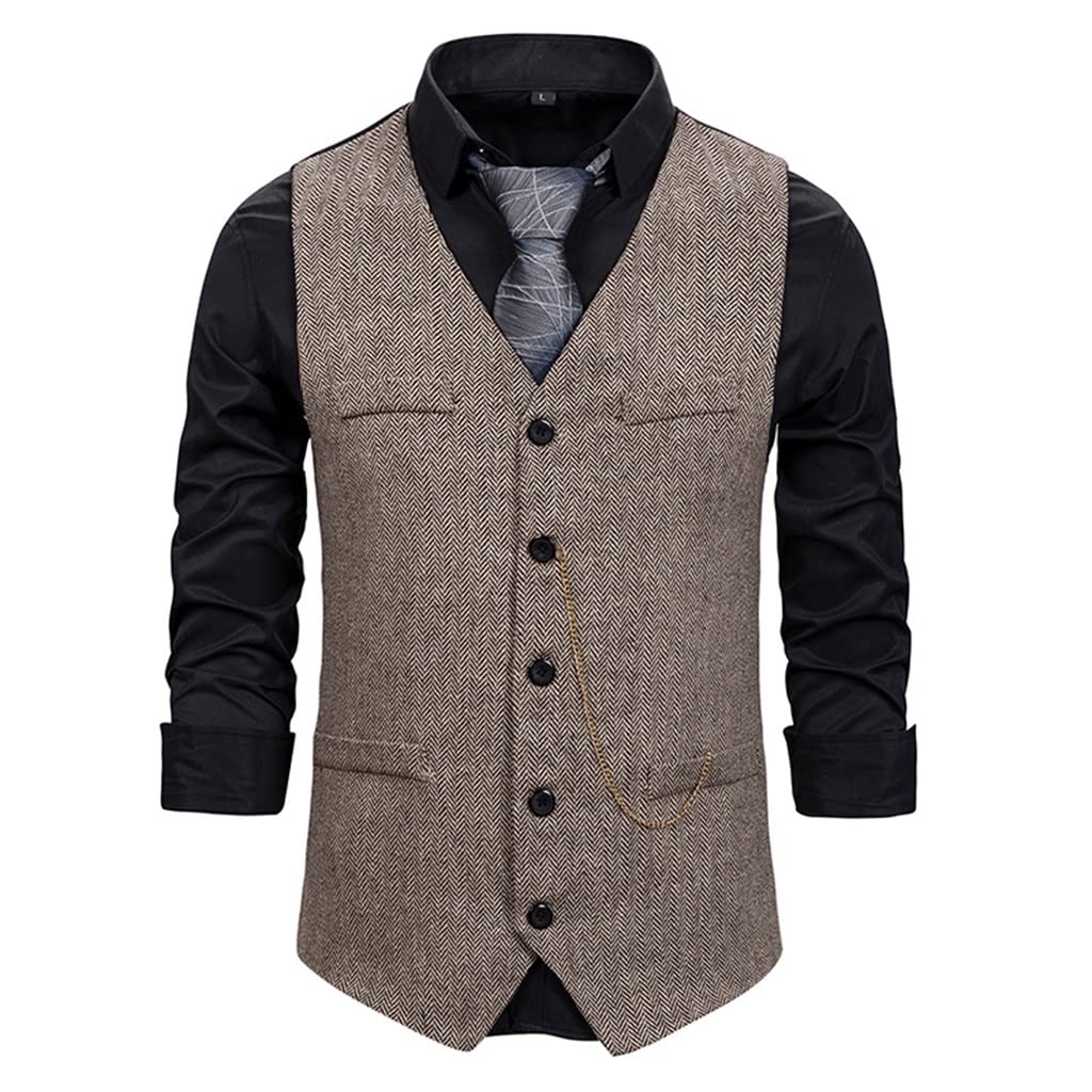 Gilet col V en daim pour homme | Veste vintage slim sans manches taille L