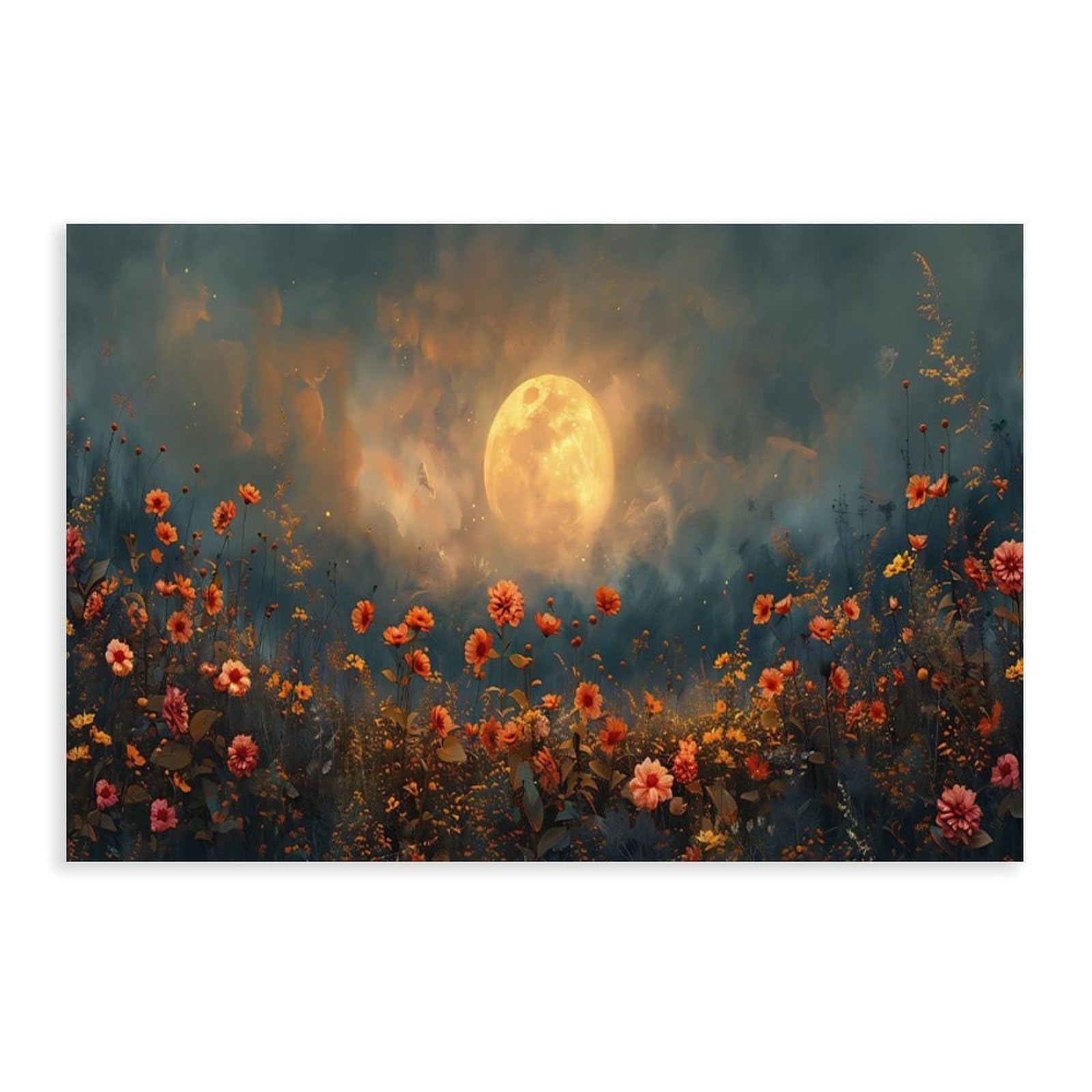 Bareronor Moonlit Wildflower Poster Canvas Poster Bedroom Decor Landscape Office Room Decor Gift 24" L X 36" W
