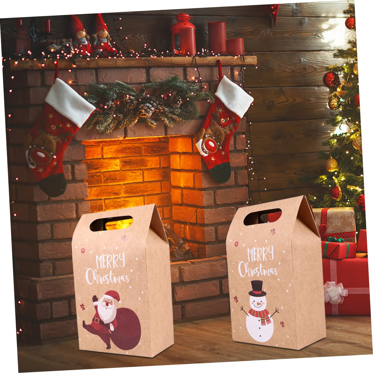 Beavorty 24 Piezas Bolsa de Obsequio Navideña de Manzana Bolsa de Papel Kraft para Galletas de Dulces Navideños