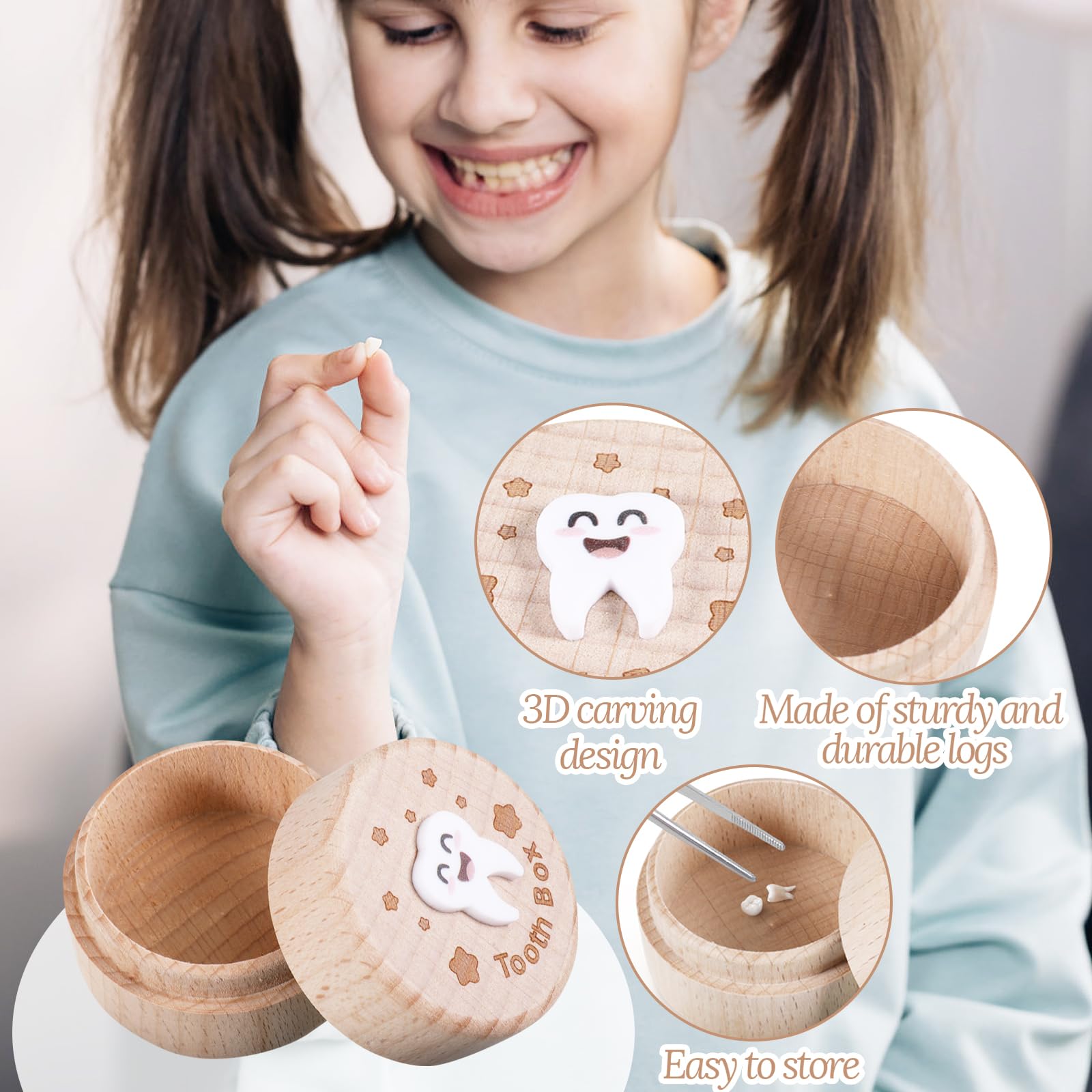 SIWOKJJO Tooth Fairy Box, Tooth Fairy Bag for Girls, Girl Keepsake Organizer, Lost Teeth Holder Box, Tooth Storage Box, Cute Wooden Tooth Fairy Keepsake - Image 2