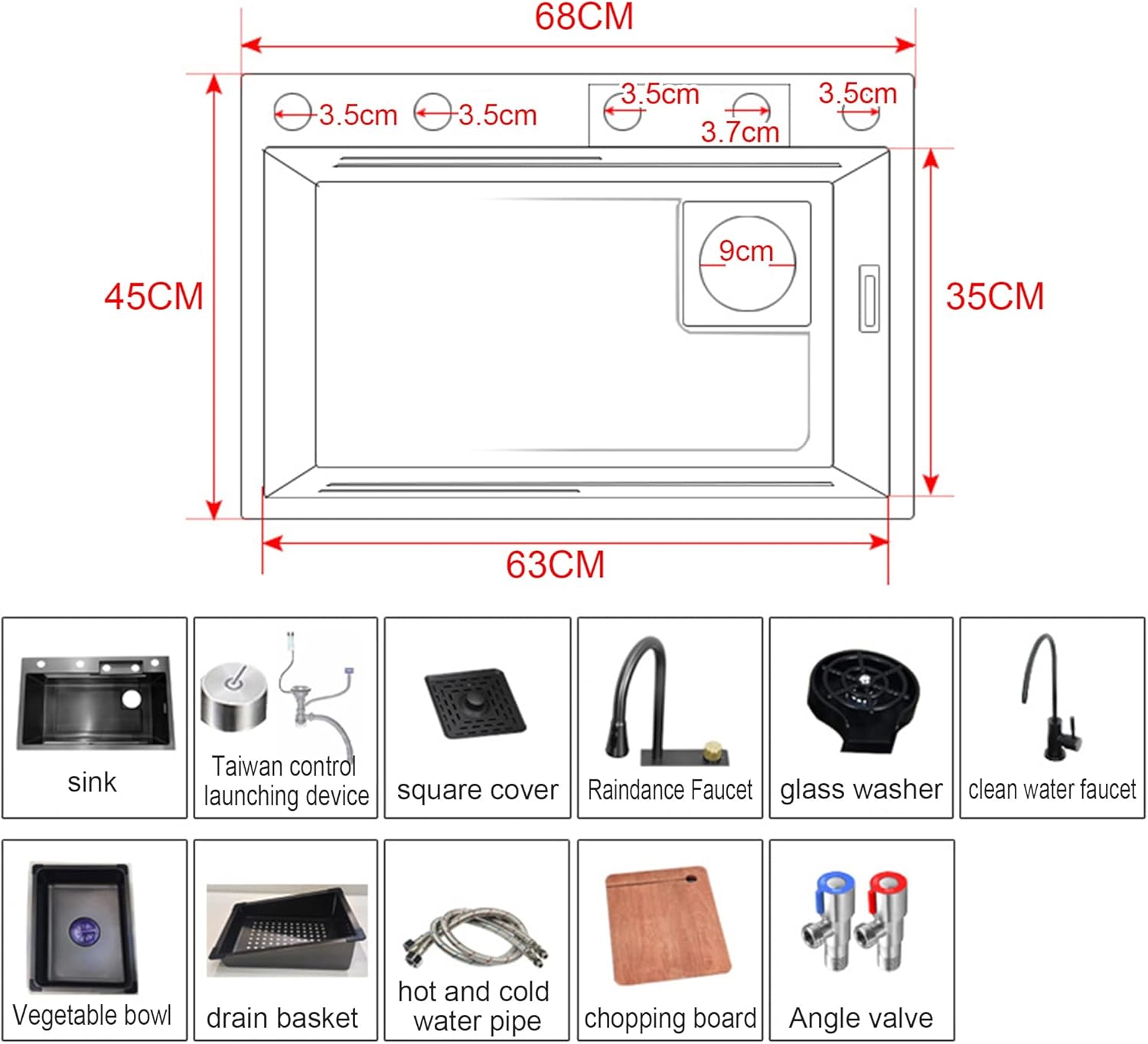 Stainless Steel Kitchen Sink Nano Raindance Waterfall Countertop Sink - Drop-in/Undermount Utility Sinks for Laundry Room, Modern Bar Sink with Cup Washer Sinks and Pull-Out Faucet -