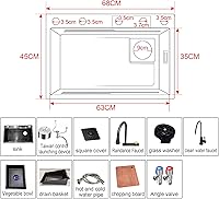 Vista 2 de Fregadero de cocina empotrado o empotrado, color negro, de acero inoxidable 304, Nano Raindance, con lavaplatos y grifo extraíble, fregaderos