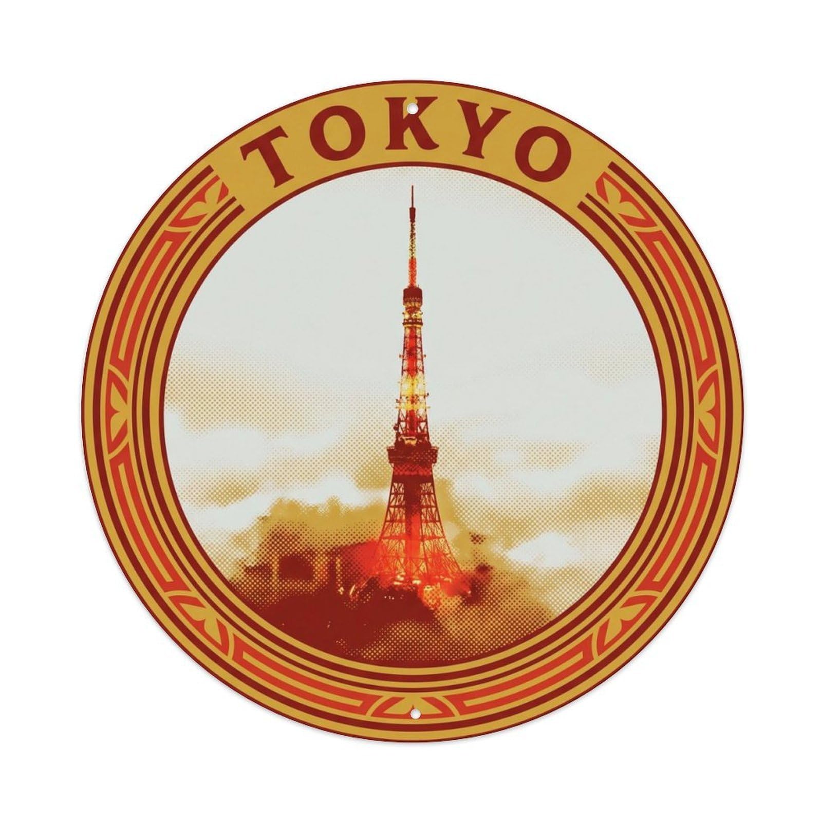 Olyhtr 8X8inch Classic Style Tokyo Tower Dawn Fog Showa Mustard Red Japan Metal Tin Sign
