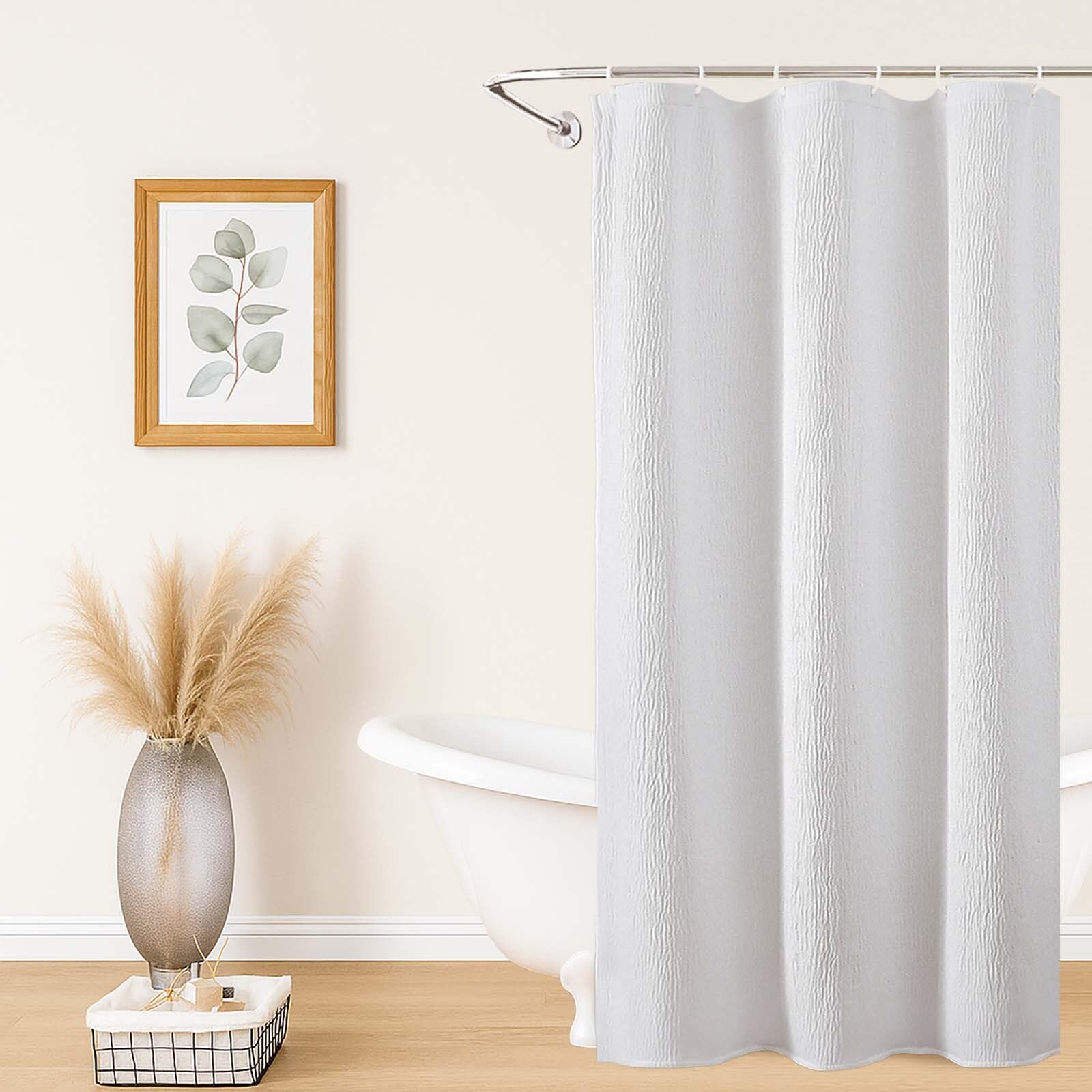 Aiyufeng 3D Textured White Small Shower Curtain for Bathroom, Fabric Shower Curtain Heavy Duty Cloth, Stall Size Narrow Bathroom Curtains, Machine