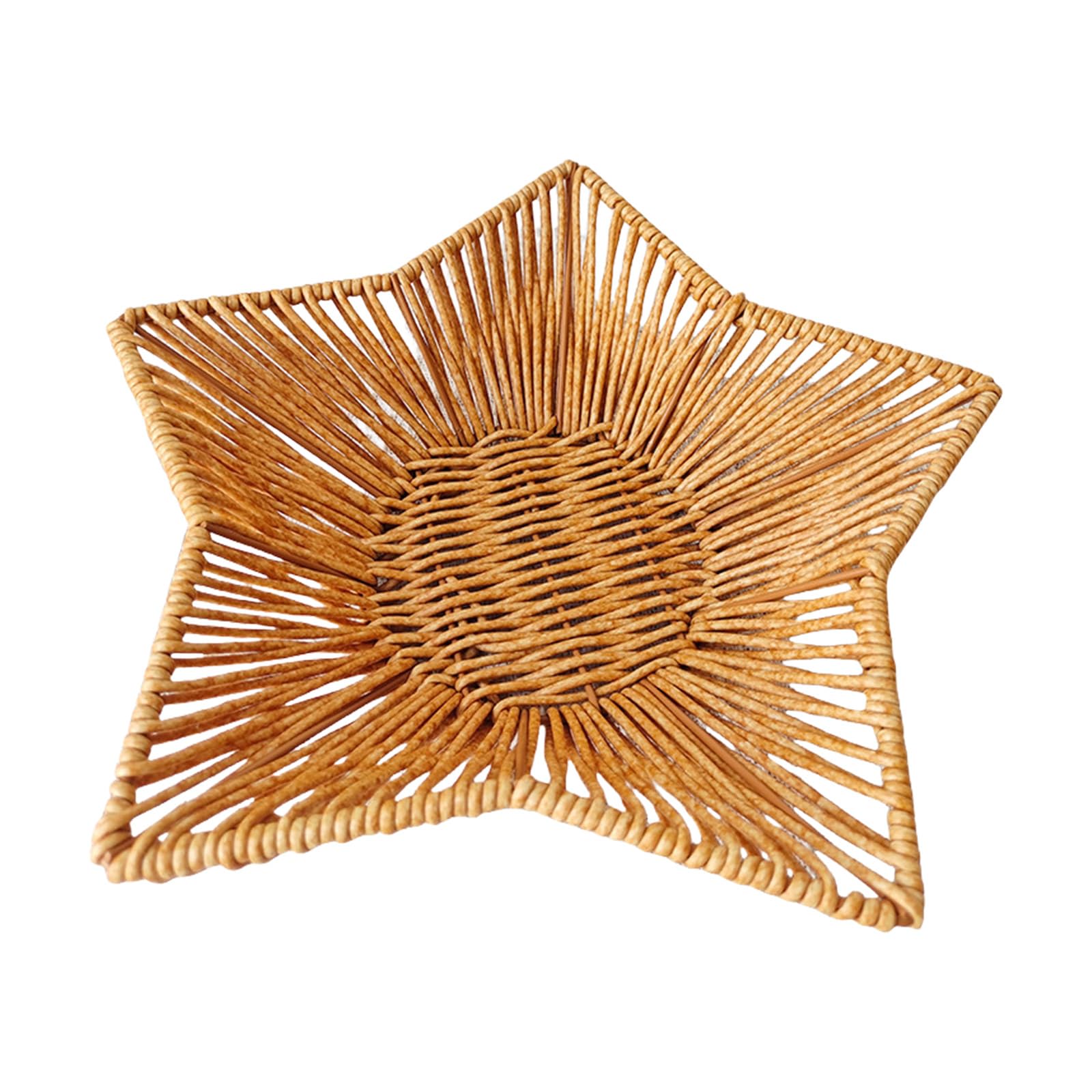 MICFENY Large Capacity Imitation Rattan Storage Basket Multipurpose Star Shaped Bread Serving Tray Desktop Snacks Organiser