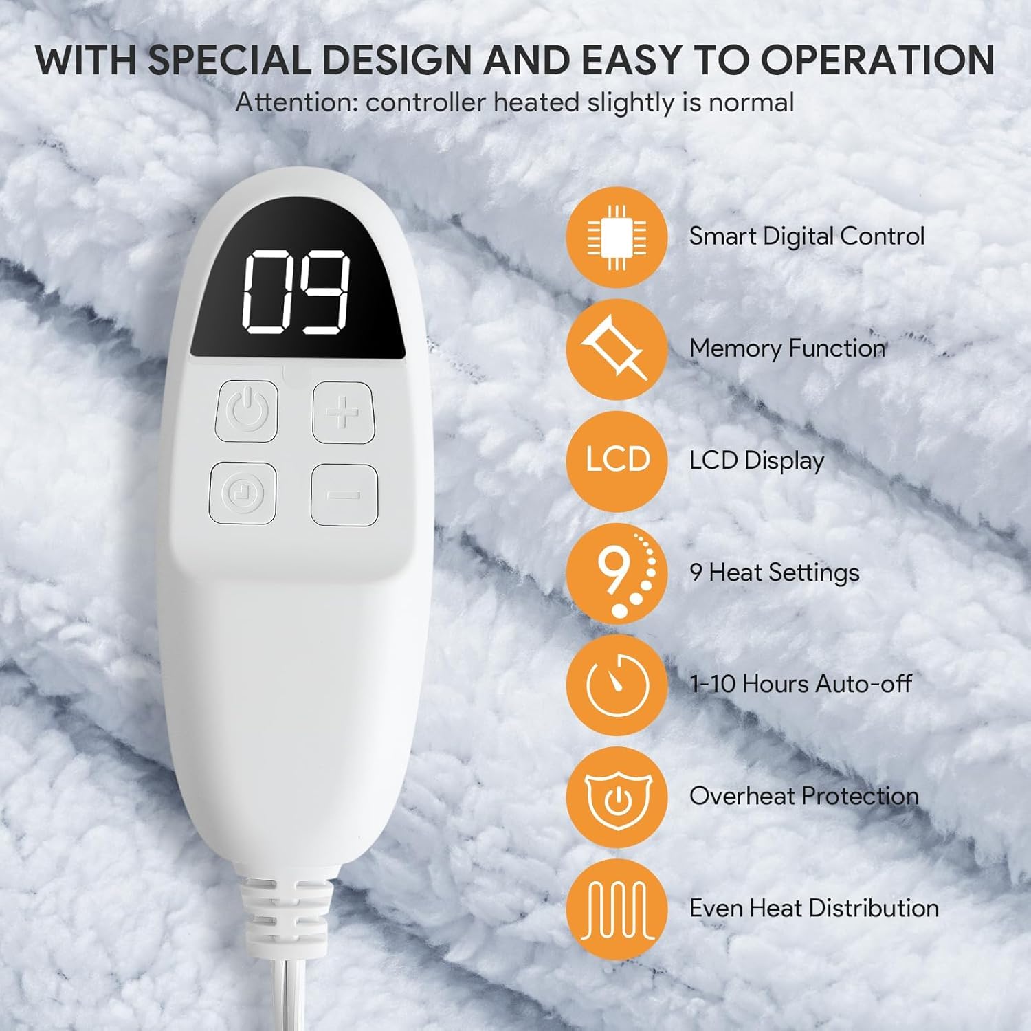 Coperta Elettrica con Spegnimento Automatico con 10 Livelli di Riscaldamento e 9 Timer di Protezione Contro il Surriscaldamento Coperta Elettrica per Casa Ufficio Lavabile (180x130cm)
